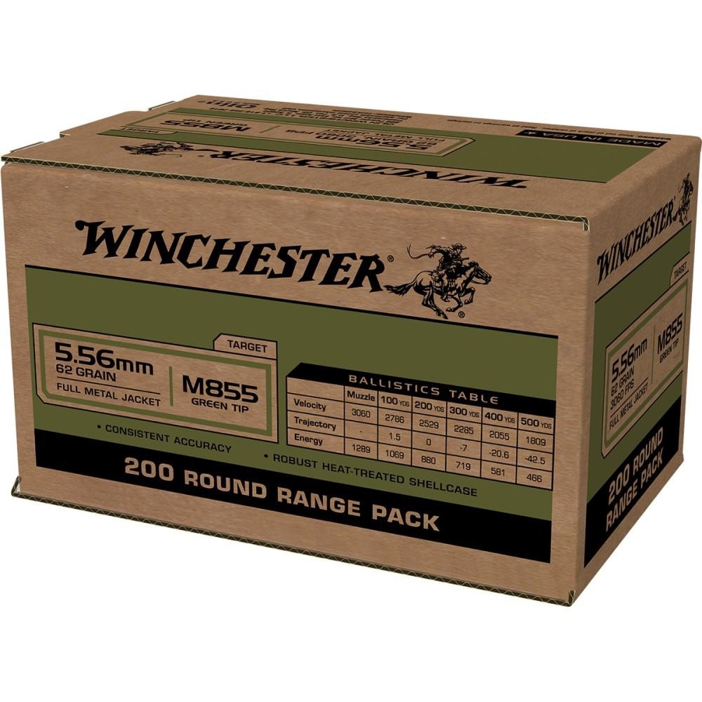 Winchester USA Lake City M855 Green Tip Rifle Ammunition 5.56X45 NATO 62 gr. FMJ 3060 fps 800/ct (4-200/ct)
