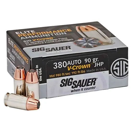 SIG SAUER V-CROWN 380ACP 90GR JHP 50RD BX