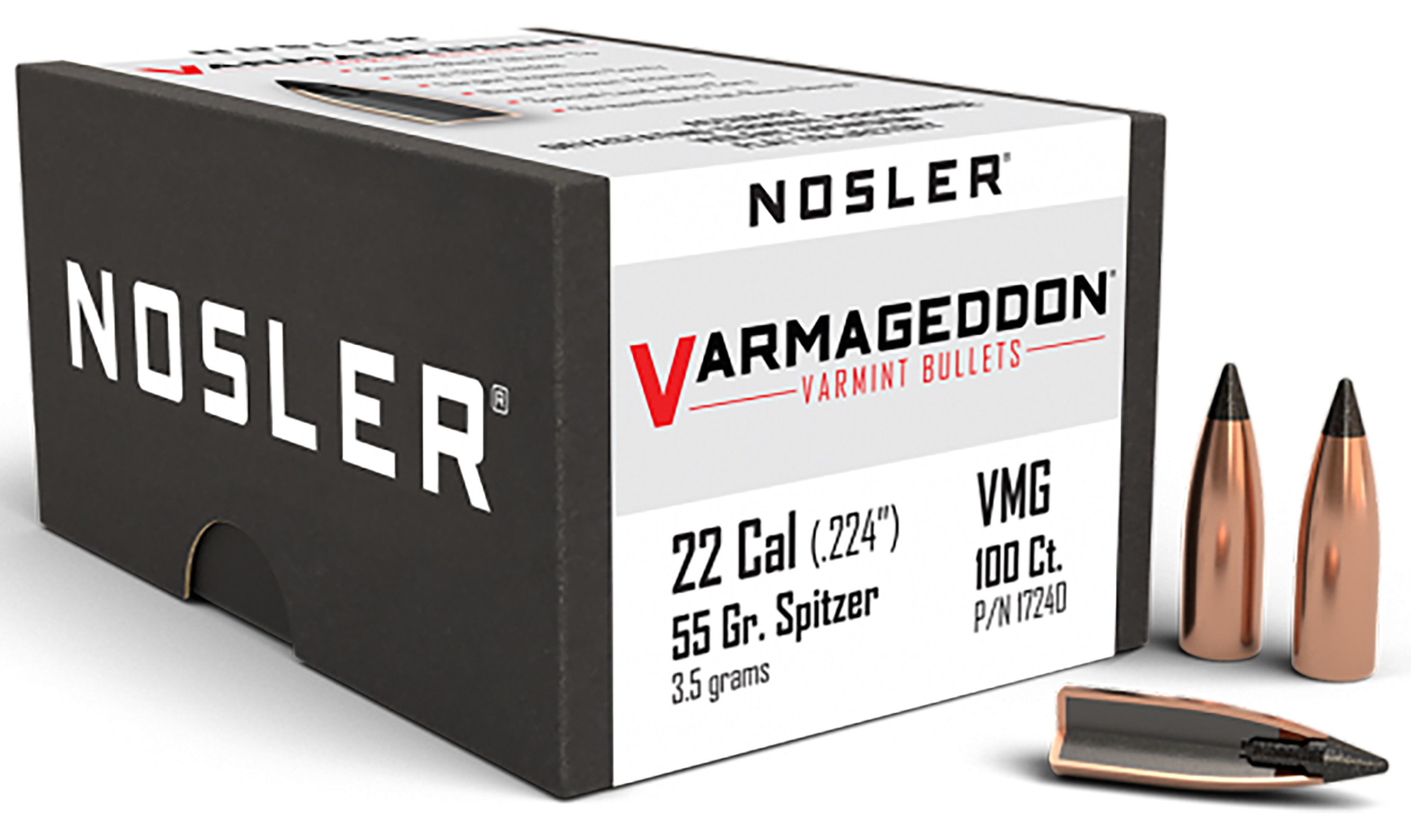 Nosler 17240 Varmageddon  22Cal 55gr Flat Base Tipped 100/Box