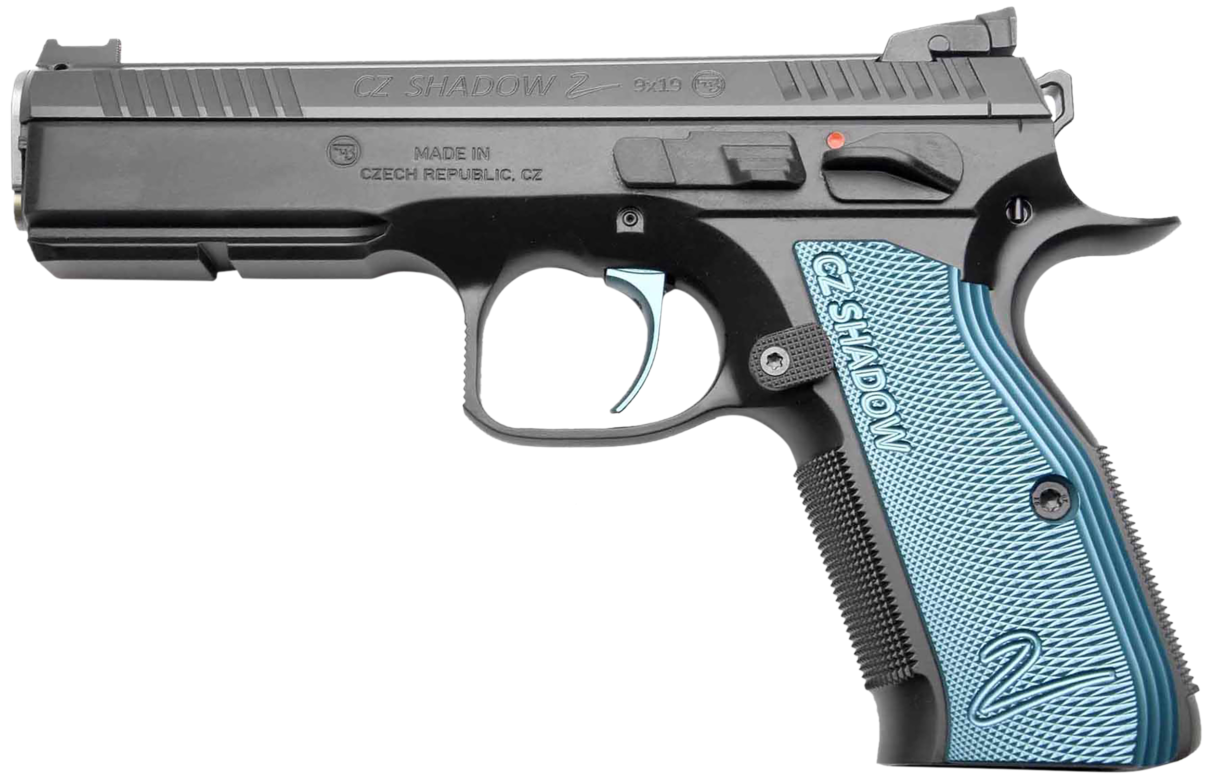 Cz Custom Shop 91039 Shadow 2  Full Size Frame 9mm Luger 17+1 4.89" Black ACCU Bushing Barrel, Black Serrated Steel Slide, Black Polycoat Steel Frame w/Beavertail, Black Checkered Aluminum Grip