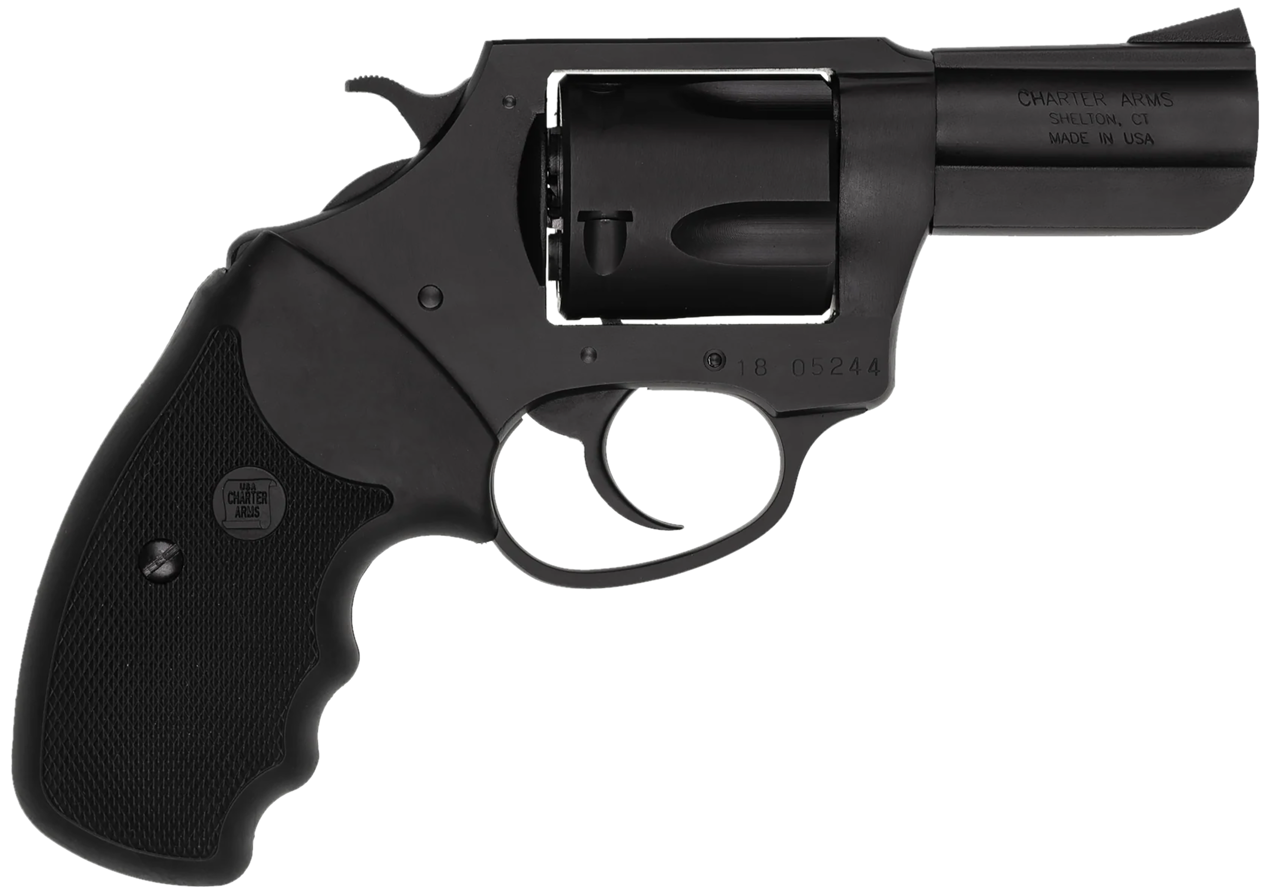 Charter Arms 14420 Bulldog Large Frame 44 S&W Spl 5 Shot 2.50" Black Stainless Steel Barrel, Cylinder & Frame, Black Finger Grooved Rubber Grip, Exposed Hammer