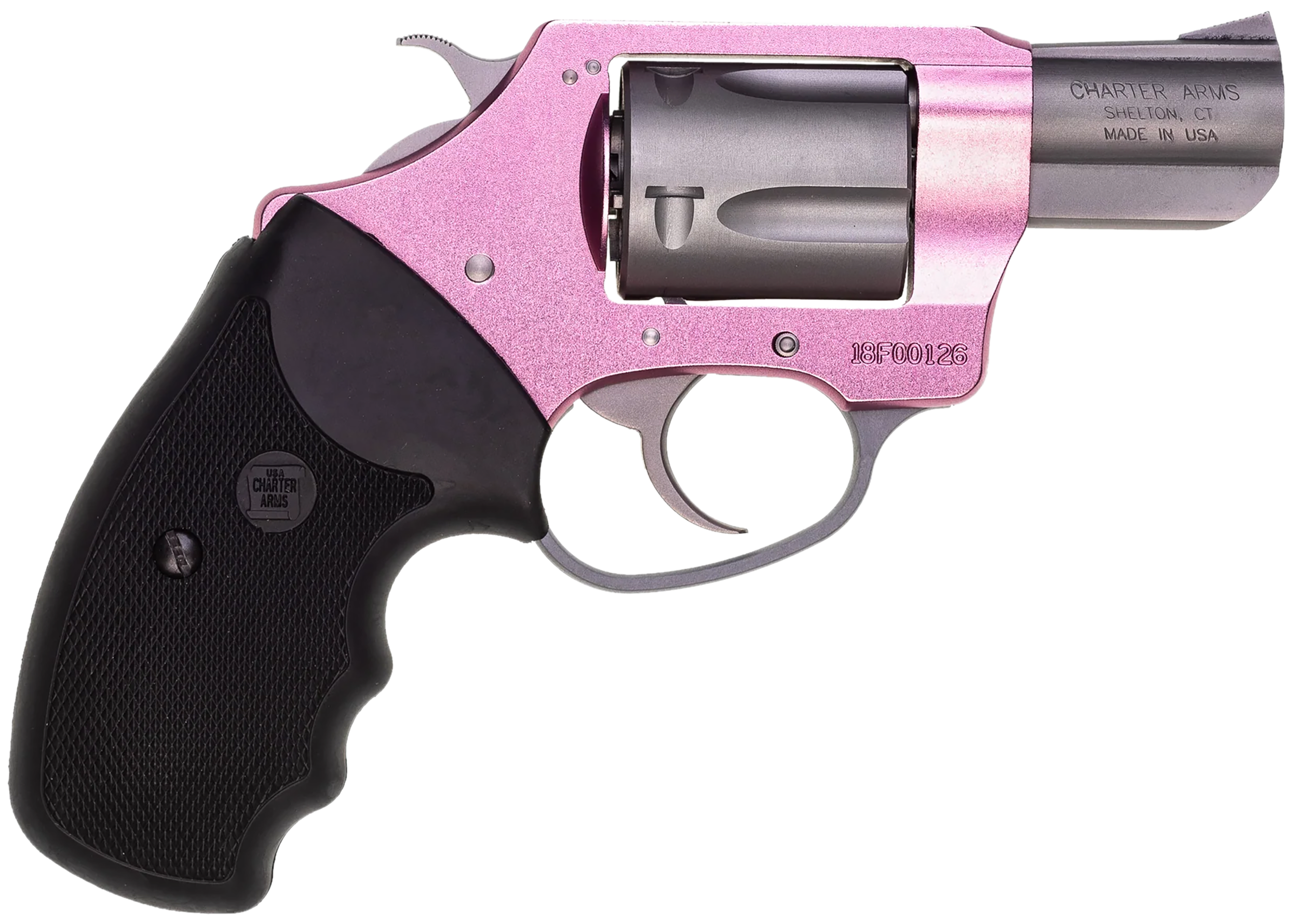 Charter Arms 53830 Undercover Lite Pink Lady Small 38 Special, 5 Shot 2" Stainless Steel Barrel & Cylinder, Aluminum Frame w/Black Finger Grooved Rubber Grip, Exposed Hammer