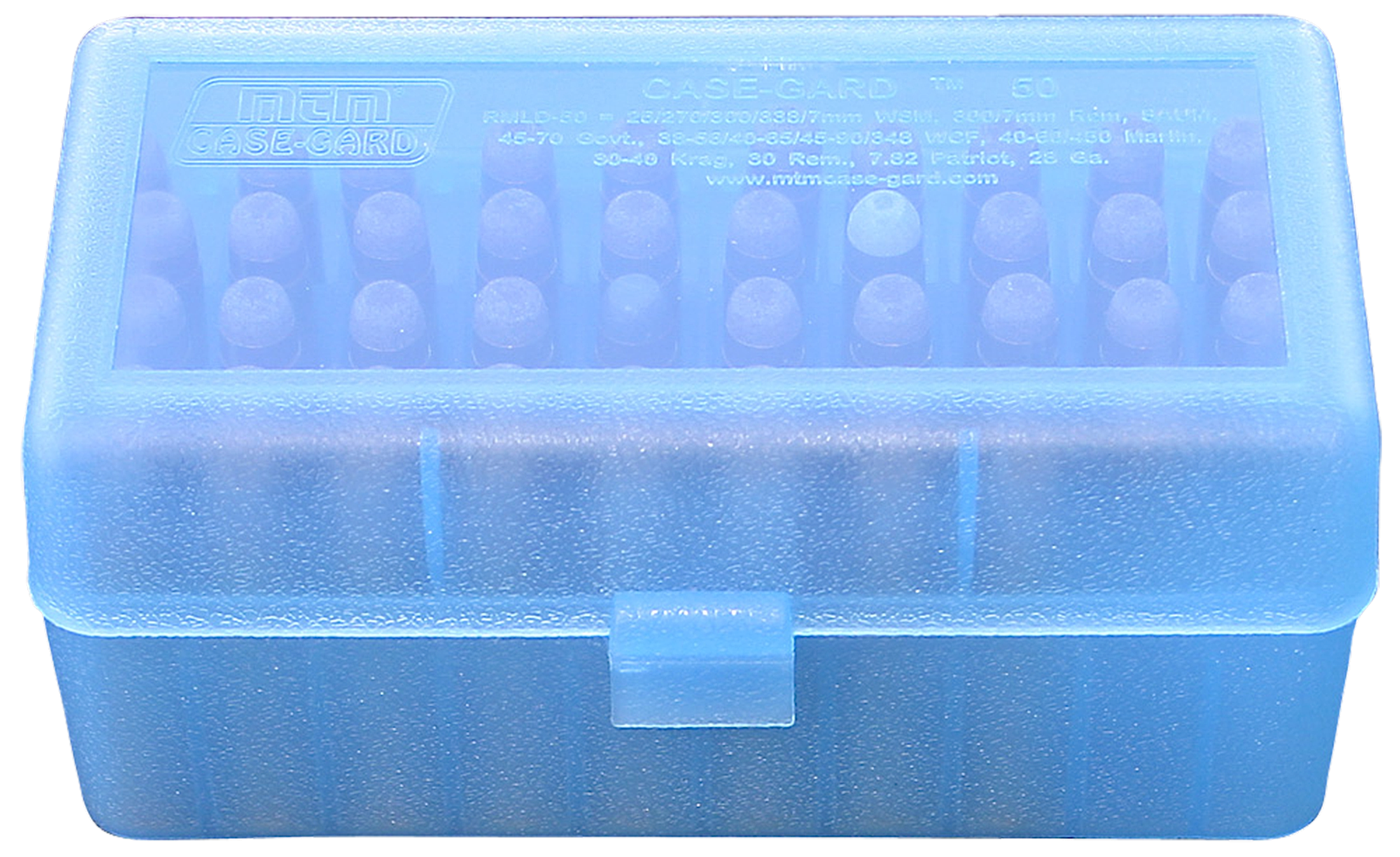 MTM Case-Gard RMLD5024 Case-Gard R-50 Multi-Caliber/28 Gauge Rifle/Shotgun Clear Blue Polypropylene 50rd