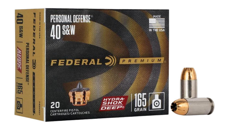 Federal P40HSD1 Premium Personal Defense 40S&W 165gr Hydra-Shok Deep Hollow Point 20 Per Box/10 Case