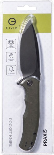 CIVIVI KNIFE PRAXIS 3.75"   OD GREEN G10/BLACK STN CLAM PACK
