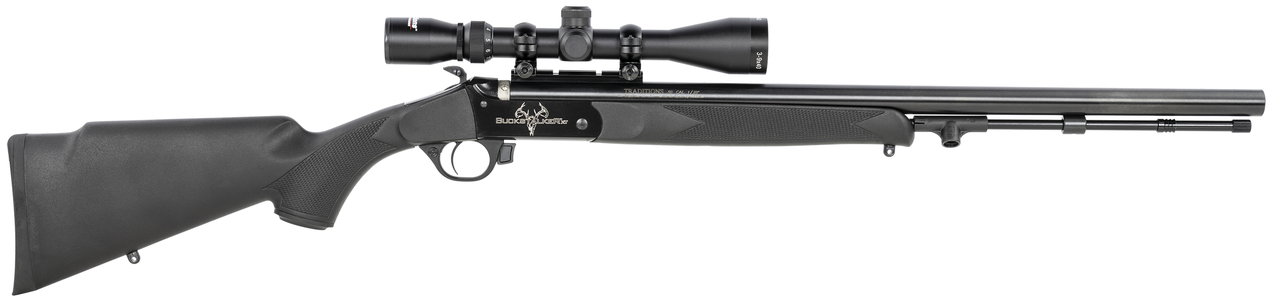 Traditions R572000840 Buckstalker XT 50 Cal 209 Primer 24" Blued Barrel/Rec Black Synthetic Stock 3-9x40 Scope