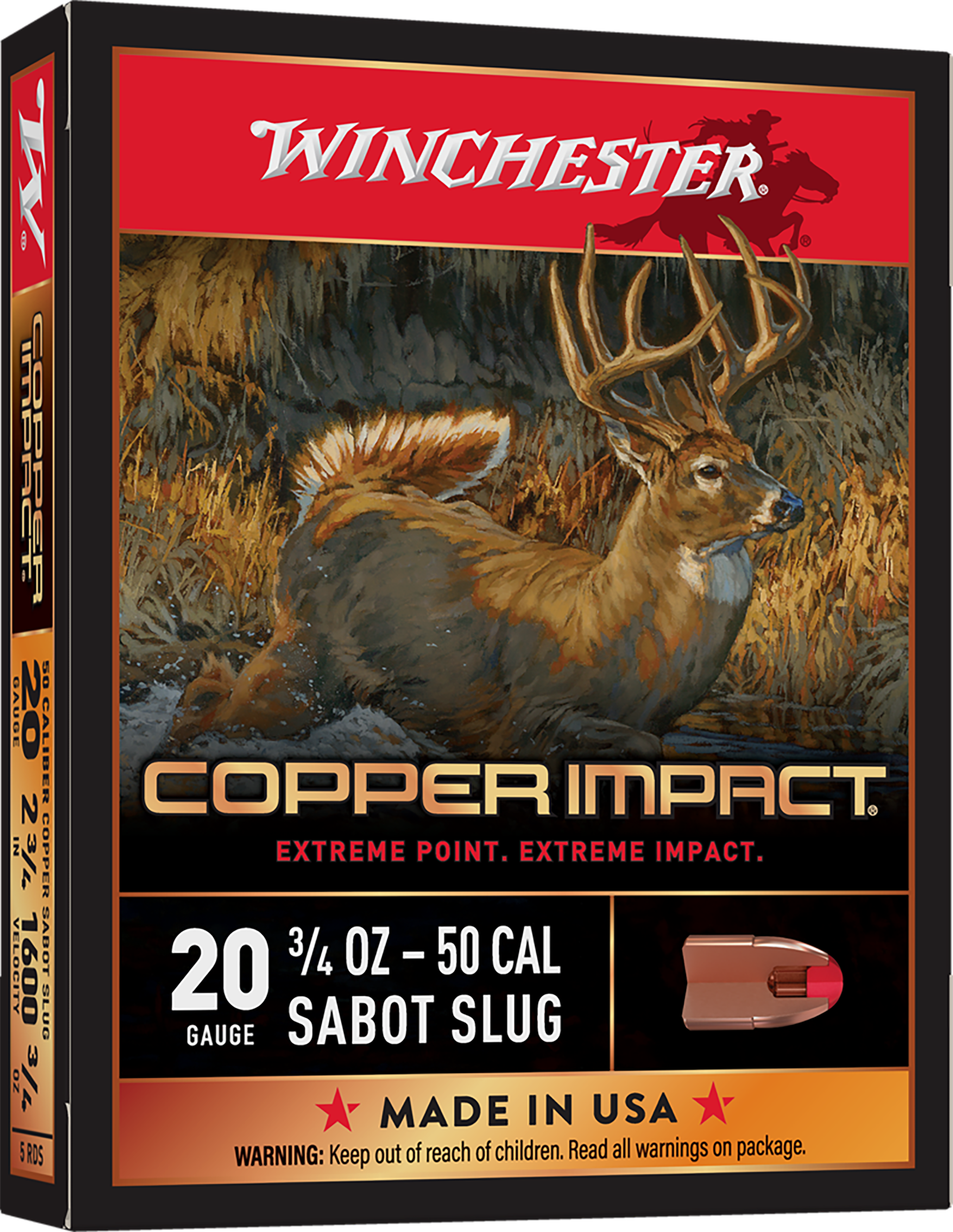 Winchester Ammo X20CLF Copper Impact 20Gauge 2.75" 3/4oz Sabot Slug Shot 5 Per Box/20 Case