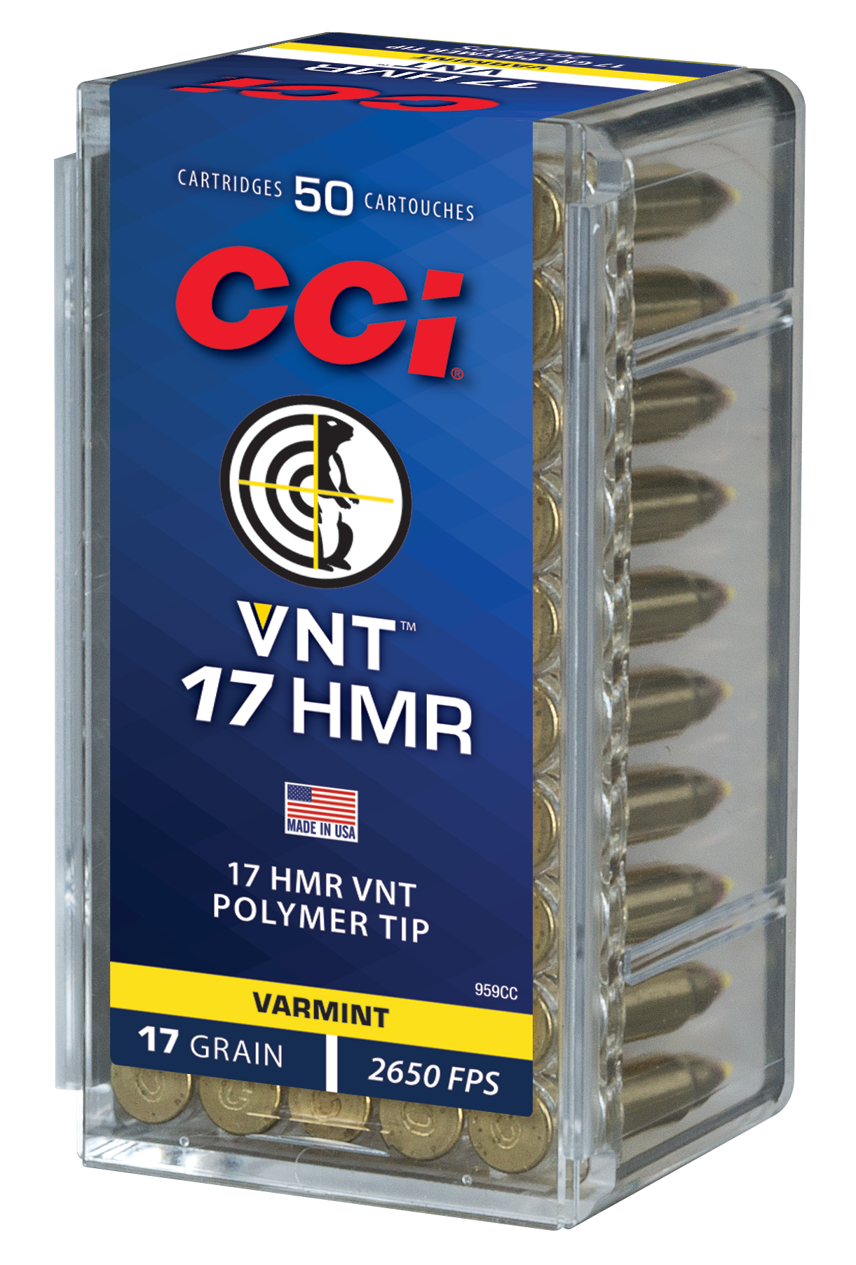 CCI 959CC VNT Rimfire 17HMR 17gr Varmint Tipped 50 Per Box/40 Case