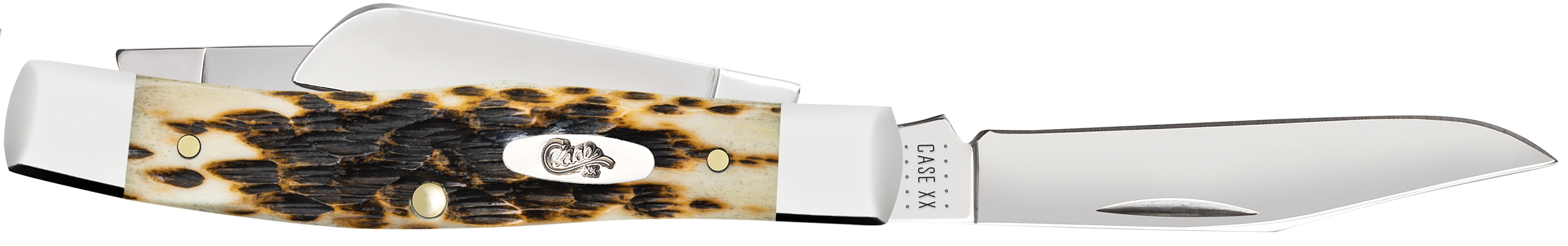 Case 00079 Stockman  Medium 2.57"/1.88"/1.76" Folding Clip/Sheepsfoot/Pen Plain Mirror Polished Chrome Vanadium Steel Blade/Peach Seed Jigged Amber Bone Handle