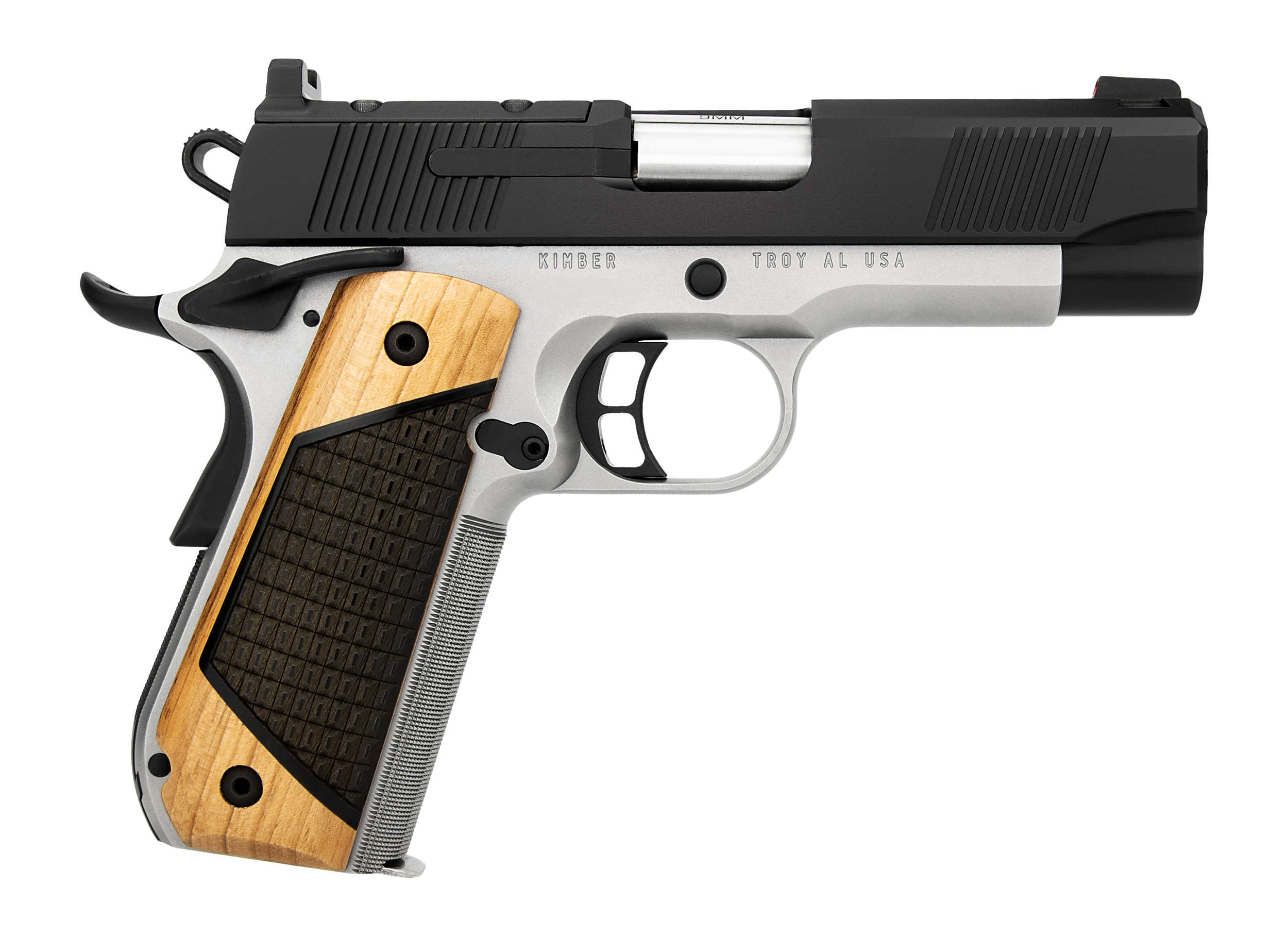 Kimber Mfg, Inc 3500404 Next Generation Pro 45 ACP 7+1 4" Stainless Crowned Bull Barrel, KimPro Black Stainless Steel Optic Ready/Serrated Slide, Matte Stainless Steel Frame w/Beavertail, Black Walnut