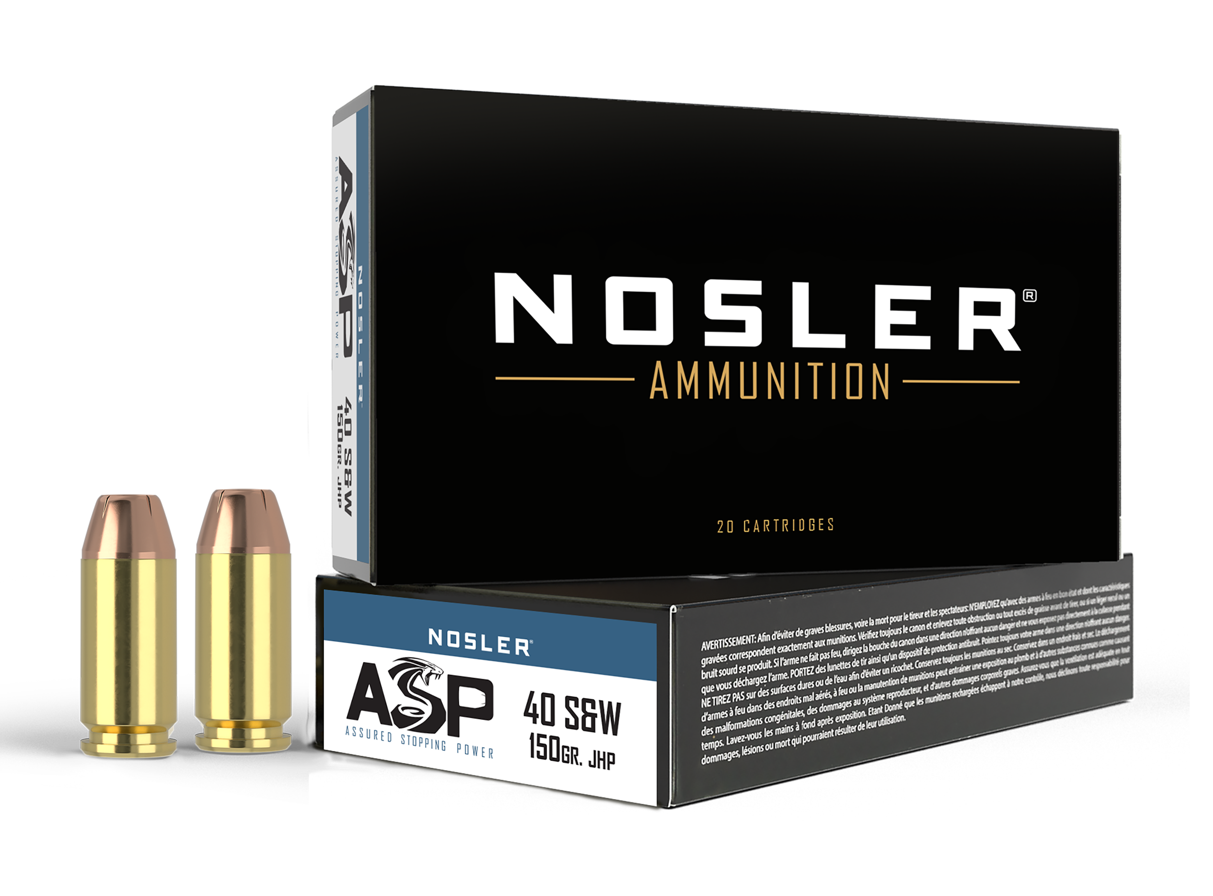 Nosler 51181 Assured Stopping Power Handgun 40S&W 150gr Jacketed Hollow Point 50 Per Box/10 Case