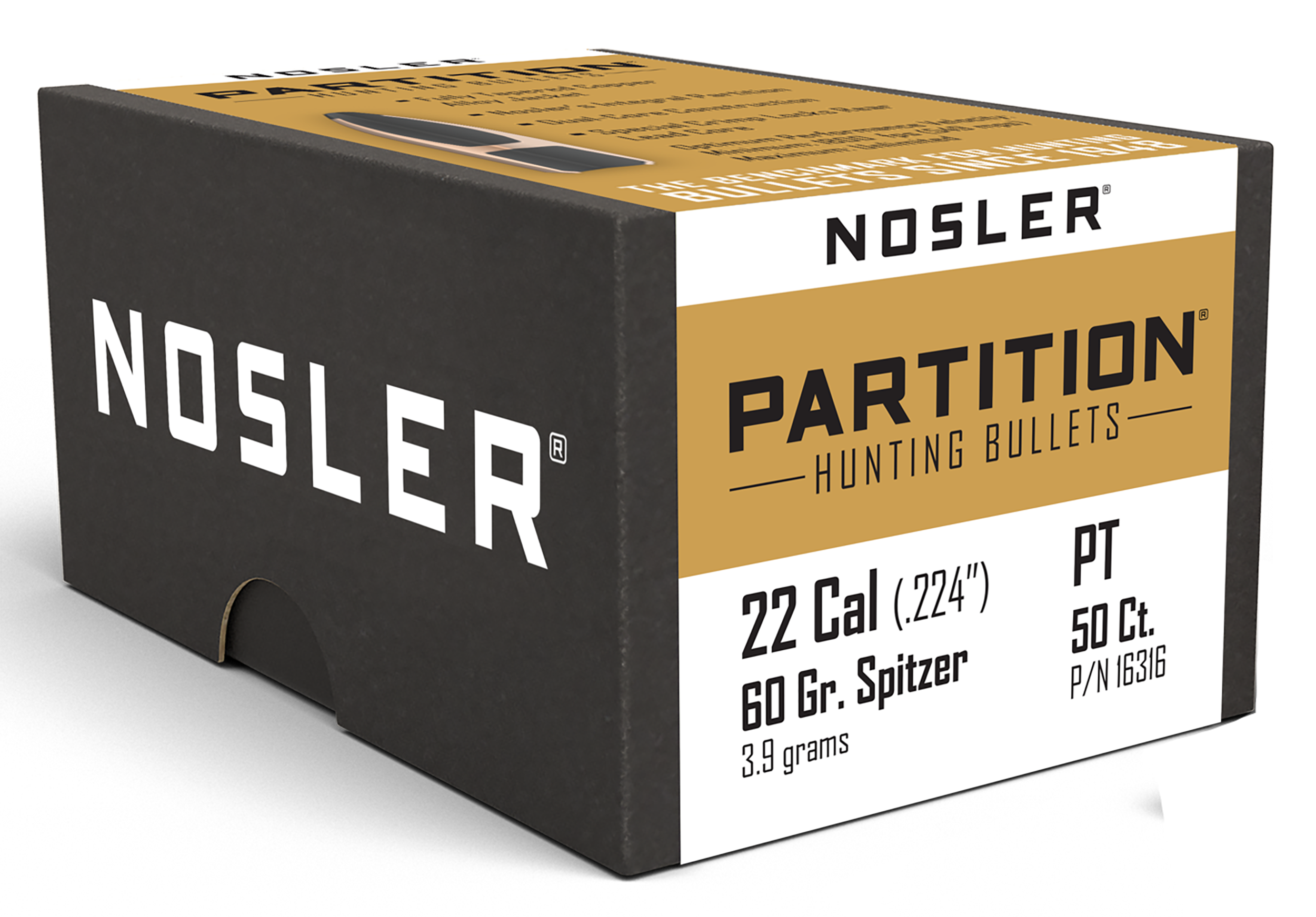 Nosler 16316 Partition 22Cal 60gr Partition Spitzer 50/Box