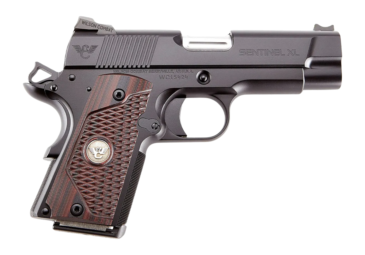 Wilson Combat SENXLSEN9 eXperior Sentinel XL 9mm Luger 8+1 4" Stainless Match Grade Barrel, Black Armor-Tuff Carbon Steel Serrated Slide, Black Armor-Tuff Aluminum Frame w/Beavertail, Black G10 Grip