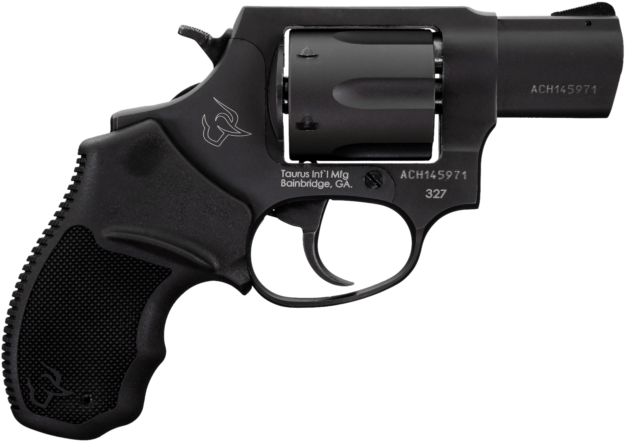 Taurus 232721 327  Small Frame 327 Federal Mag 6rd 2" Matte Black Carbon Steel Barrel, Cylinder & Frame, Black Finger Groove Rubber Grip, Hammer Safety
