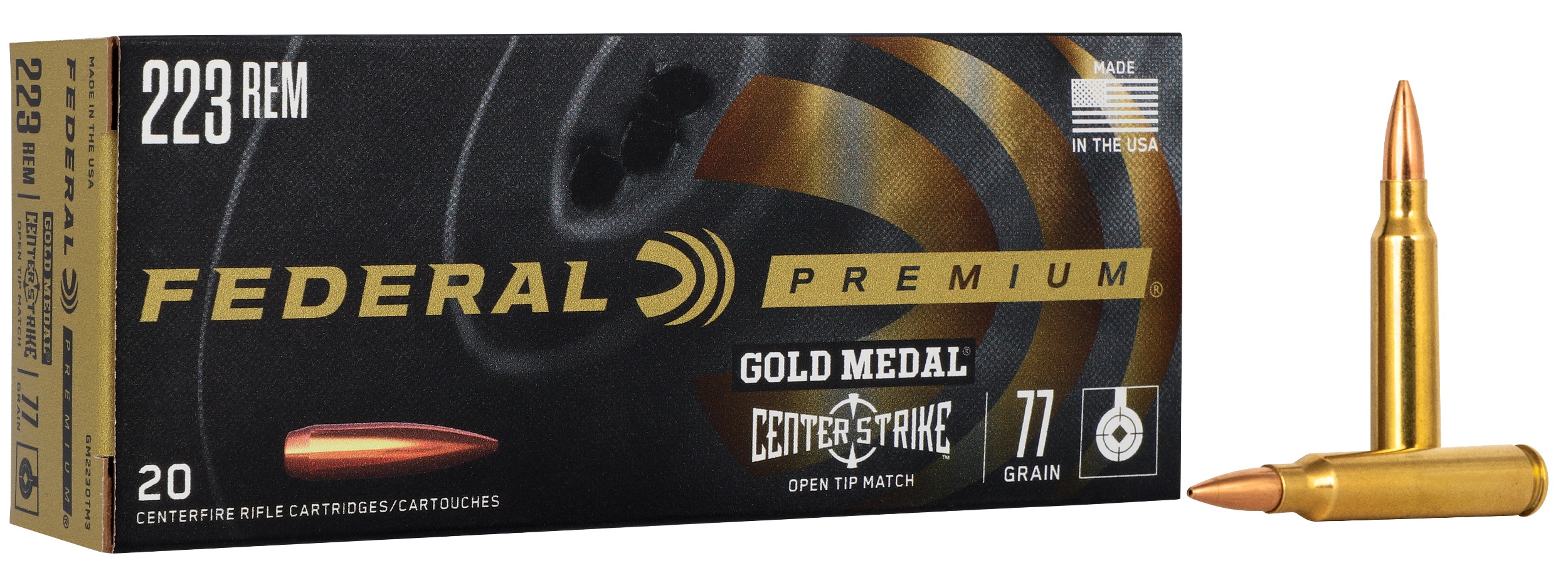 Federal GM223OTM3 Premium Gold Medal 223Rem 77gr Open Tip Match 20 Per Box/10 Case