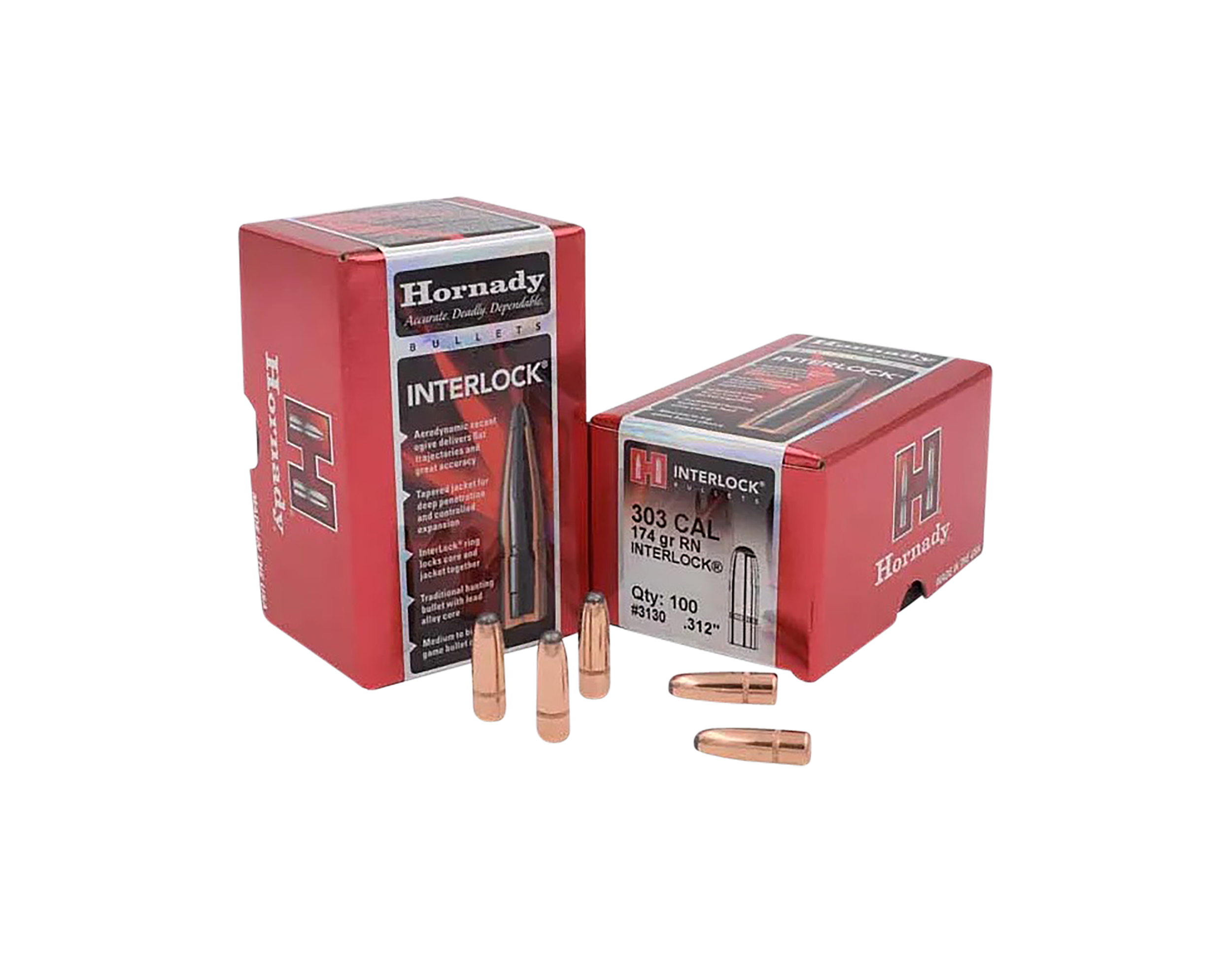 Hornady 3130 InterLock 303 Cal .312 174 gr Round Nose 100 Per Box/ 15 Case