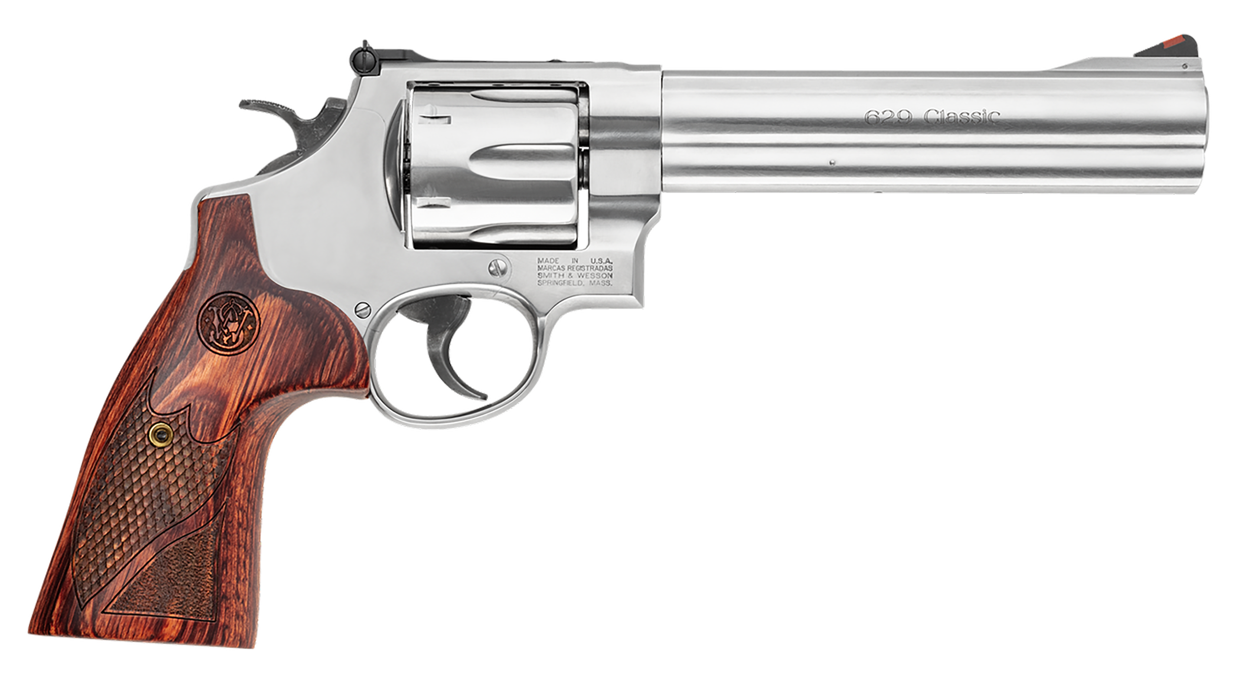 Smith & Wesson 150714 Model 629 Deluxe 44 Rem Mag or 44 S&W Spl Stainless Steel 6.50" Barrel & 6rd Cylinder, Satin Stainless Steel N-Frame, Textured Wood Grip