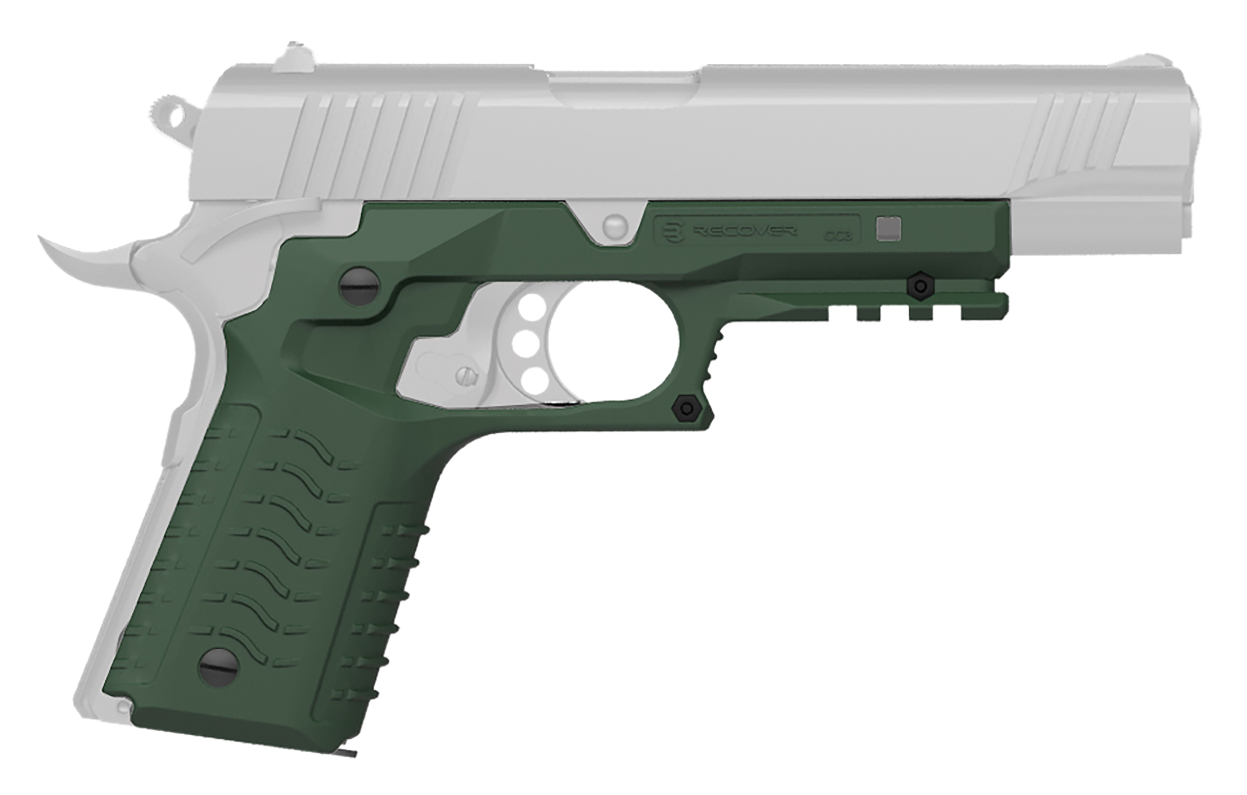 Recover Tactical CC3H03 Grip & Rail System  OD Green Polymer Picatinny for Standard Frame 1911