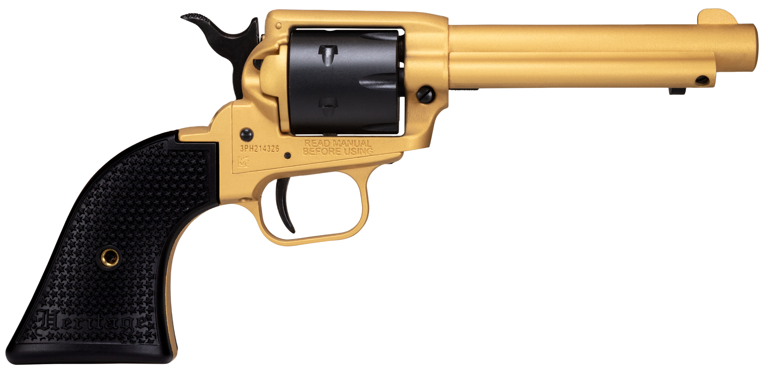 Heritage Mfg RR22S4 Rough Rider 22 LR 6 Shot 4.75" Gold Cerakote Steel Barrel & Frame, Black Satin Cylinder, Black Polymer Grips Features Black Accents
