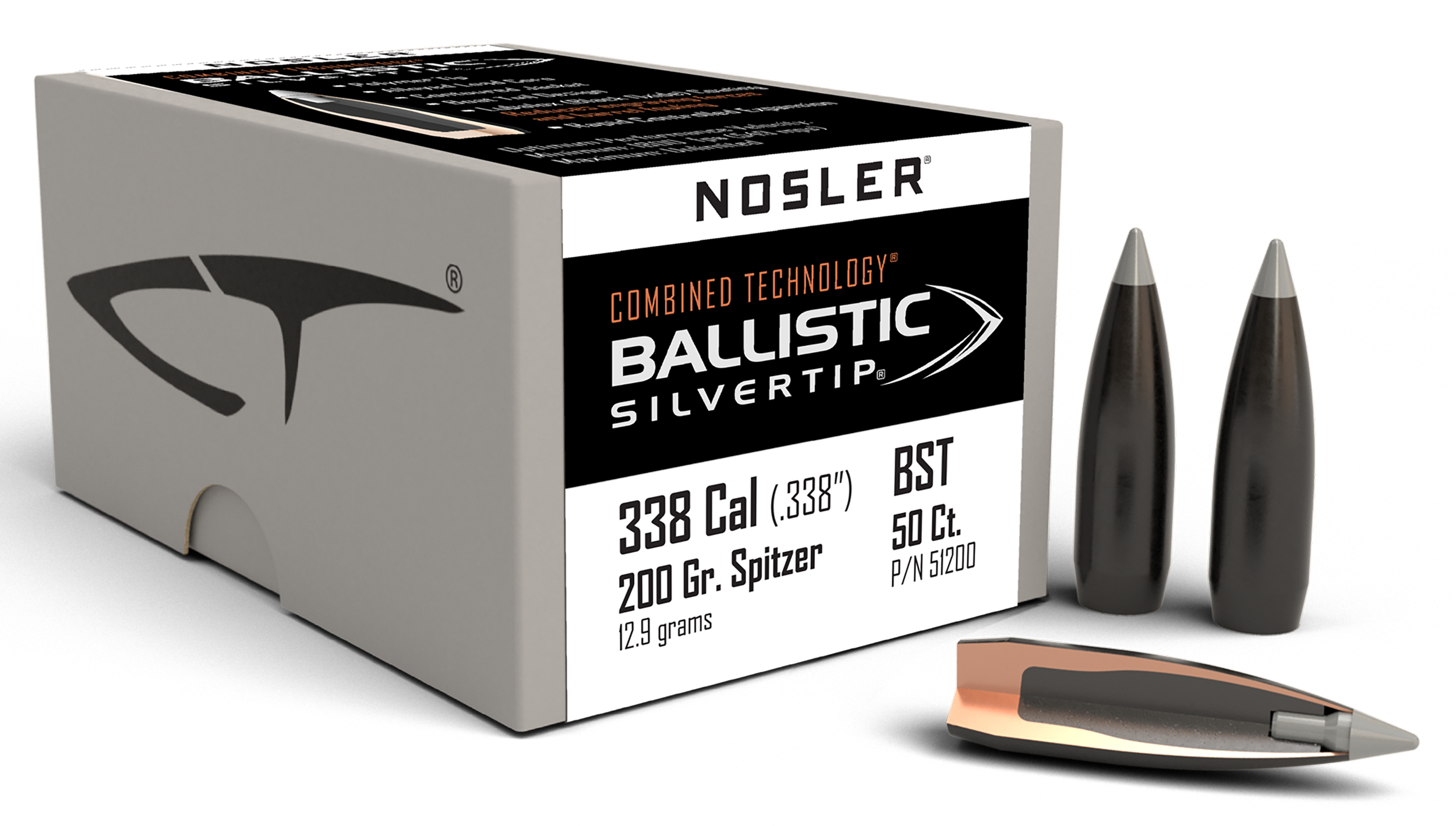 Nosler 51200 Ballistic Silvertip  338Cal 200gr Spitzer Point 50/Box