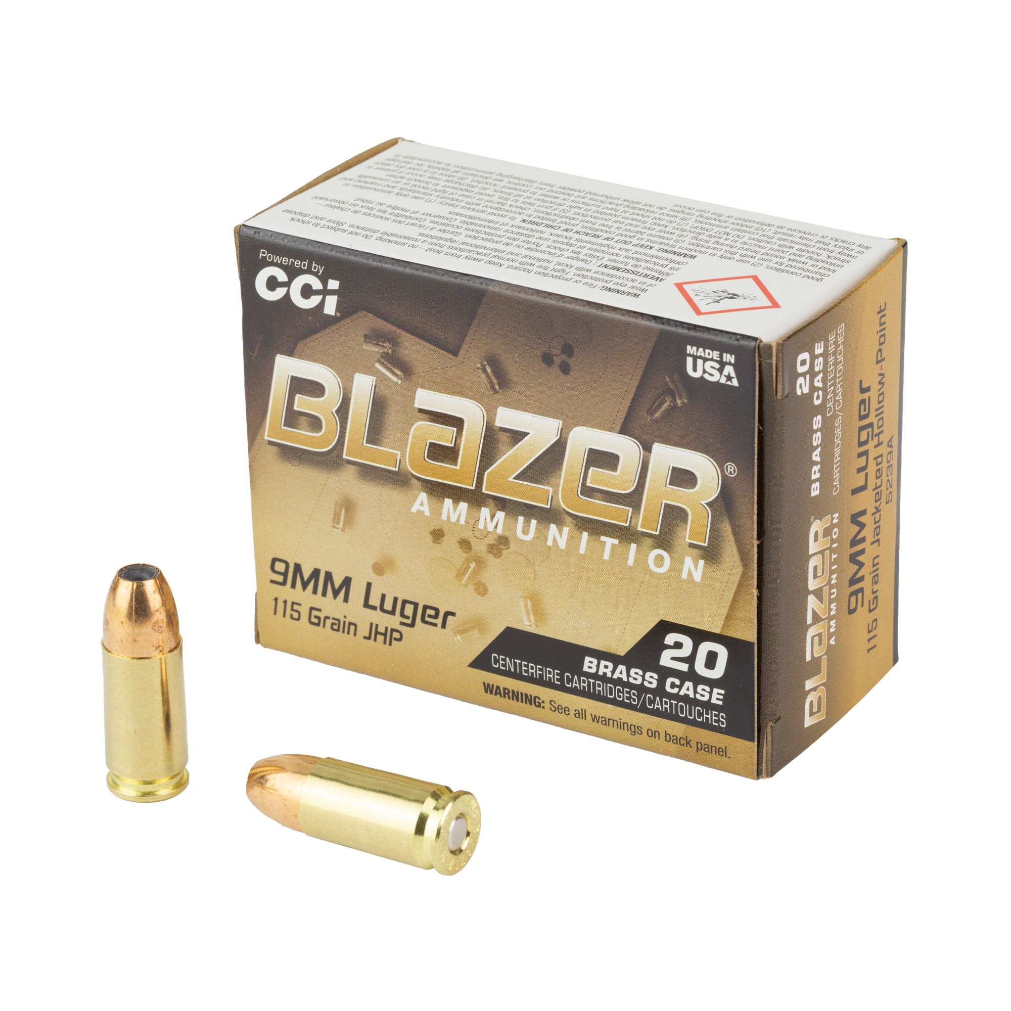 CCI Blazer Brass 9mm 115gr JHP 20rd Box