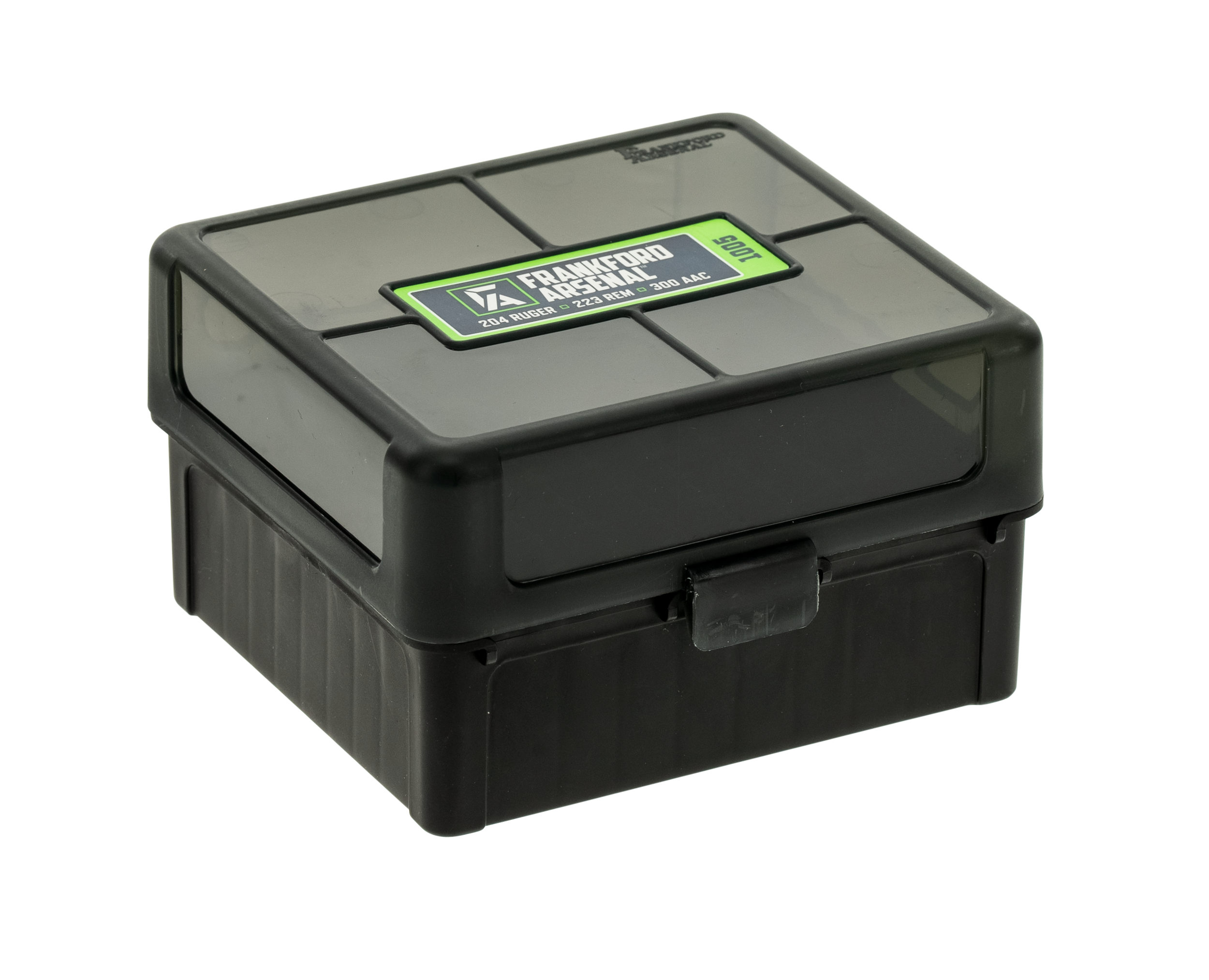 Frankford Arsenal 1083799 Hinge-Top Ammo Box 204/223Cal/300WinMag Black Polymer 100rd