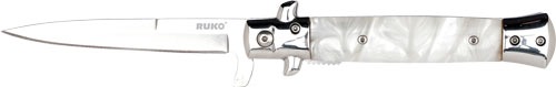 RUKO FOLDER SPRING ASSISTS 4" WHITE PEARL ACRYLIC HANDLE