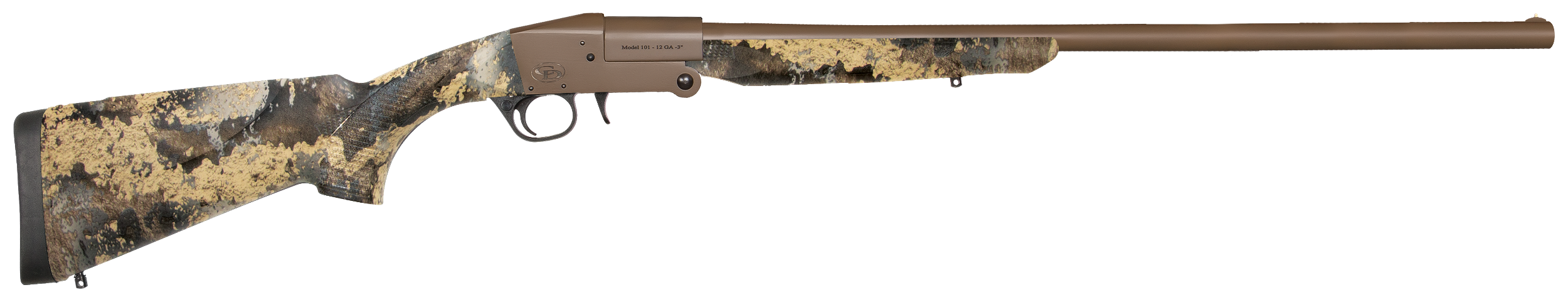 Charles Daly 930338 101  Compact 20 Gauge Break Open 3" 1rd 26" Flat Dark Earth Cerakote Steel Barrel & Receiver, Fixed TrueTimber Prairie Synthetic Stock, Beretta/Benelli Mobil Choke System