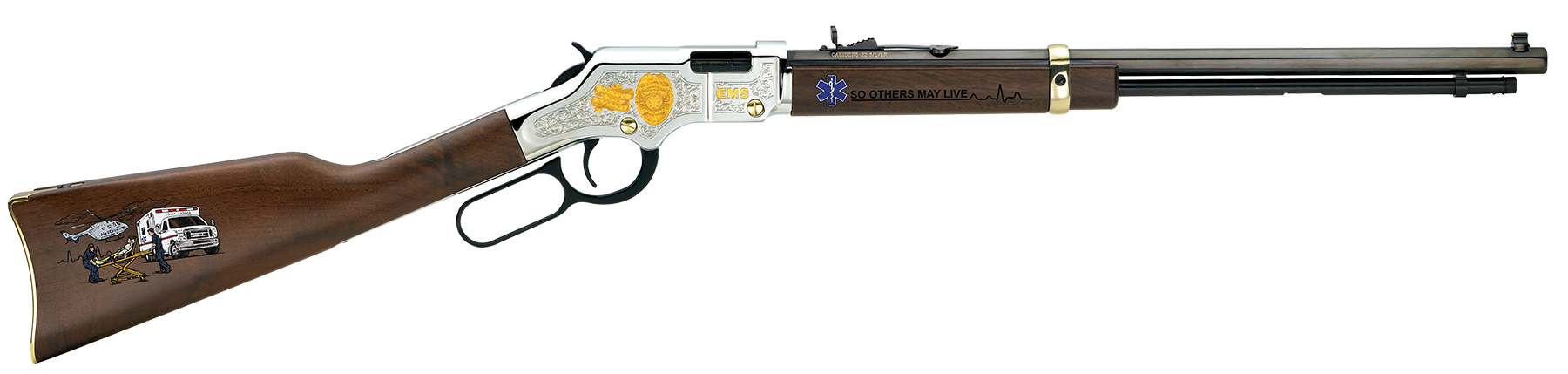 Henry H004EMS Golden Boy EMS Tribute Edition 22 LR, 16 LR/21 Short, 20" Blued 20" Octagon Steel Barrel,  Nickel-Plated Steel Engraved Receiver, American Walnut Stock Engraved, Right Hand