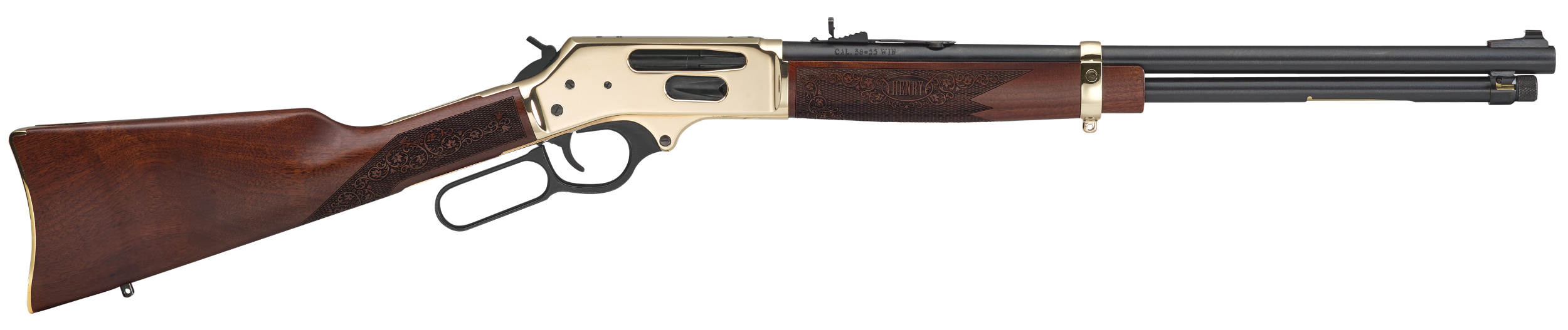 Henry H0243030 Side Gate  Full Size 30-30 Win 5+1 20" Blued Steel Barrel, Polished Brass Receiver, American Walnut Stock Right Hand