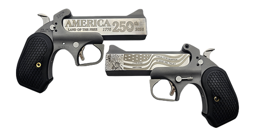 Bond Arms BA250TH-45/410 America 250th Anniversary 45 Colt/410 Gauge 2 Shot 4.25" Rough Matte Engraved Barrel Rough Matte Stainless Steel Frame Black Extended B6 Resin Grips Right Hand