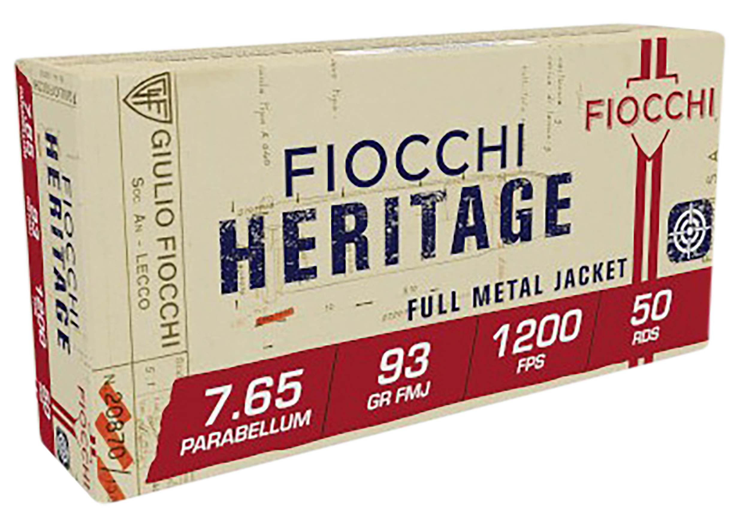 Fiocchi 765A Heritage  7.65x21mmParabellum 93gr Full Metal Jacket 50 Per Box/20 Case