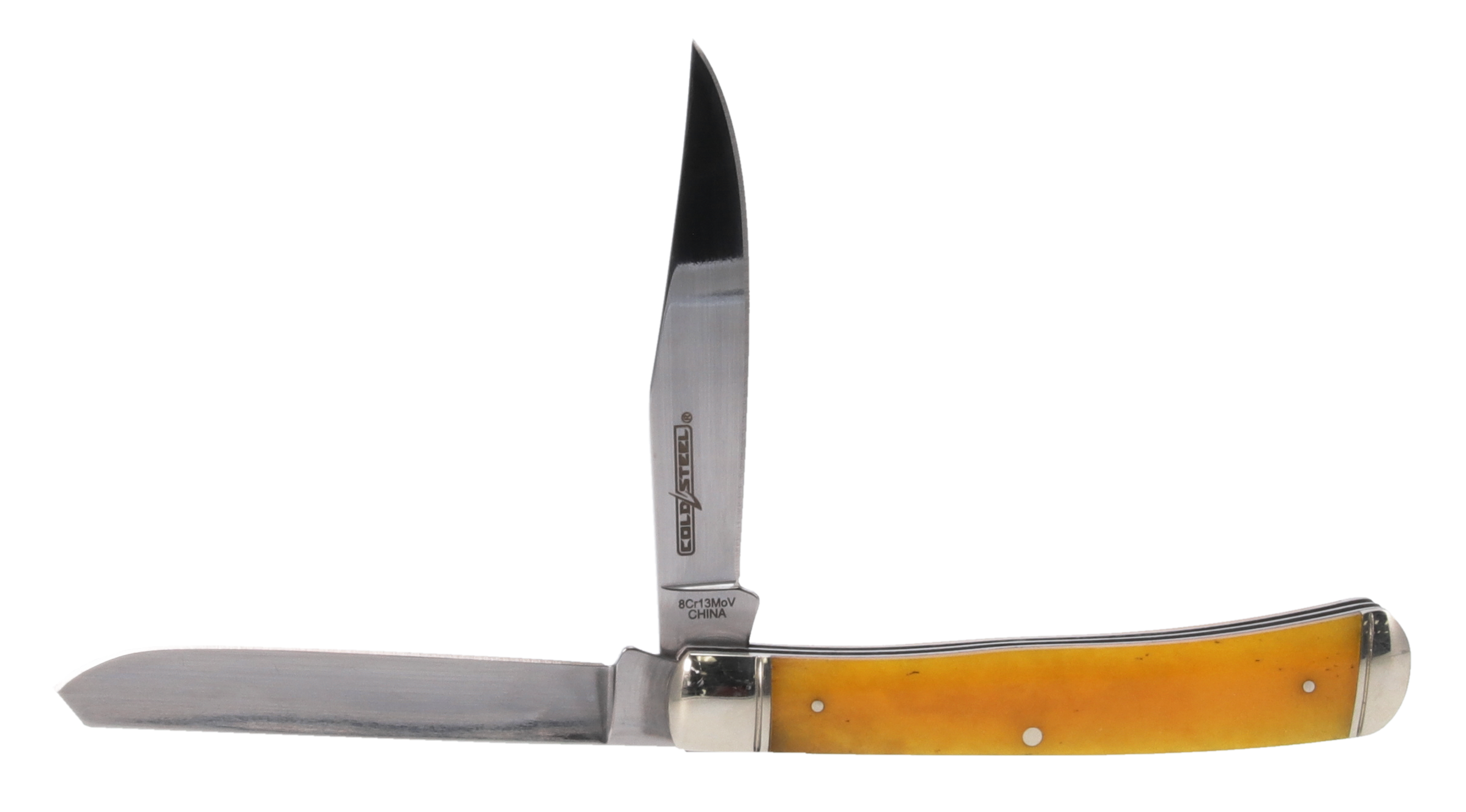 Cold Steel CSFLTRPRY Trapper  3" Folding Clip/Spey Plain 8Cr13MoV SS Blade/Yellow w/Polished Bolsters Bone Handle