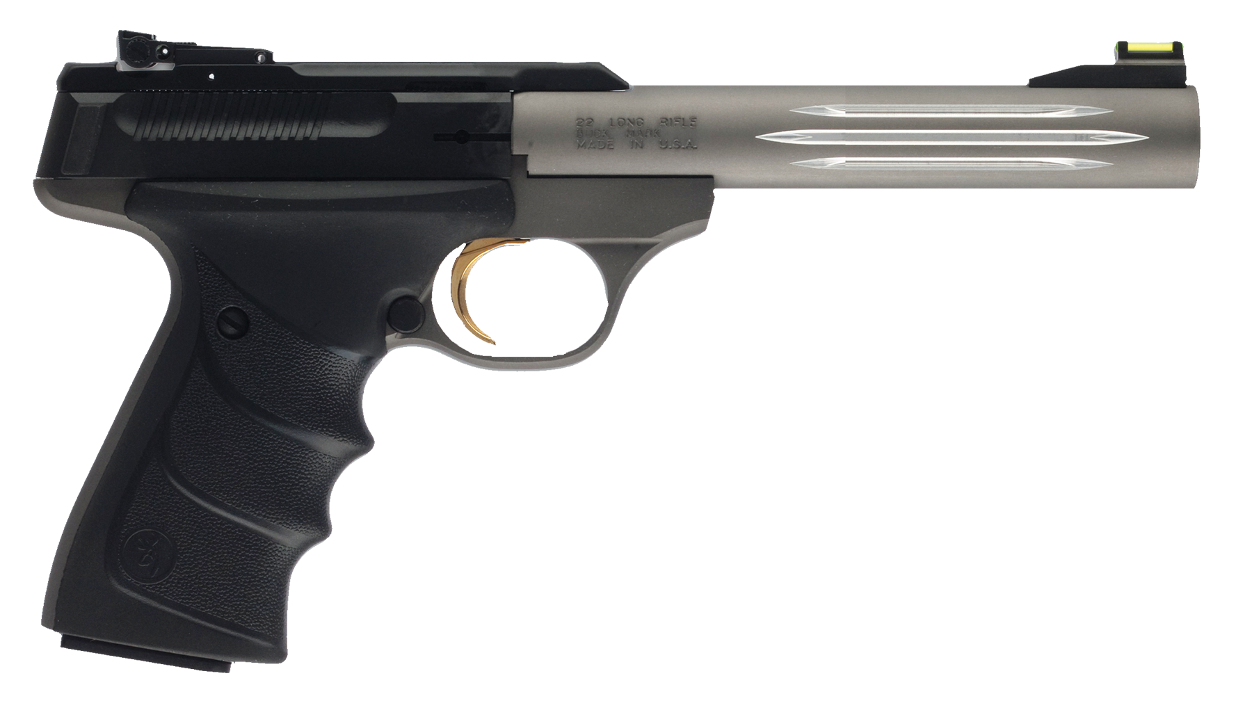 Browning 051461490 Buck Mark Lite *CA Compliant 22 LR 10+1 5.50" Matte Gray Fluted Barrel, Serrated Steel Slide, Matte Gray Aluminum Frame & Black Ultragrip RX Grips