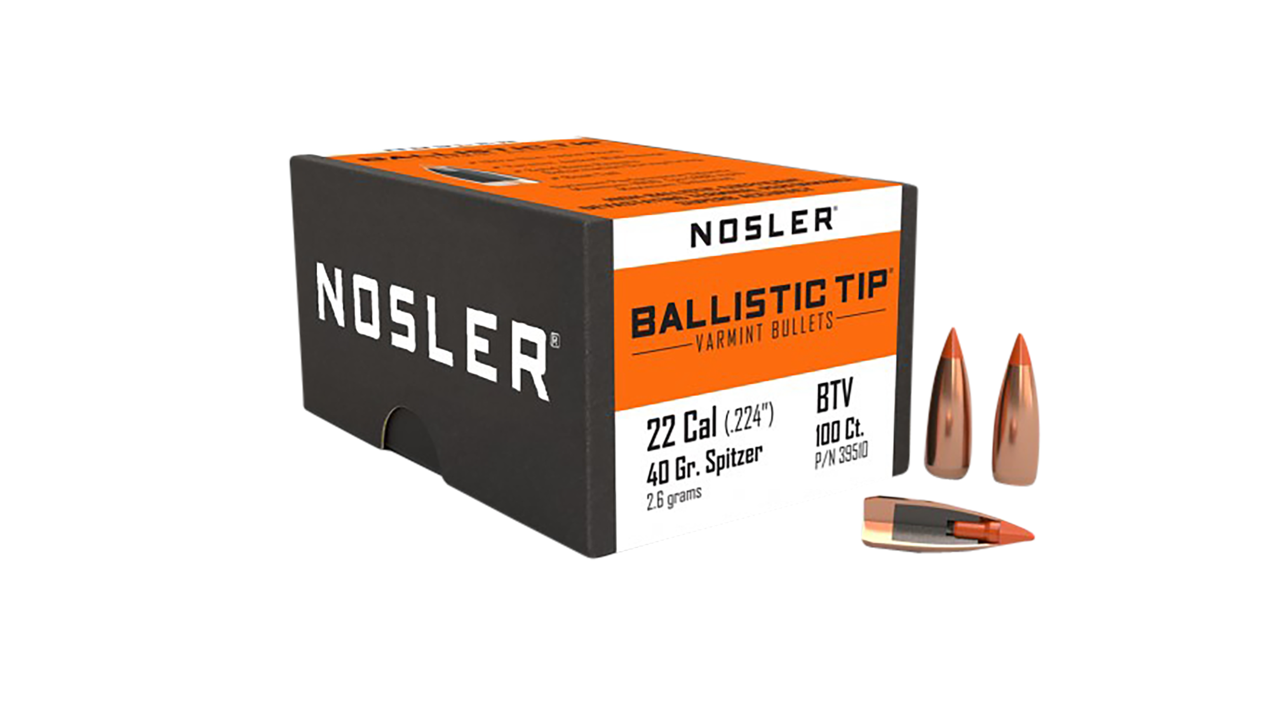 Nosler 39510 Ballistic Tip  22Cal 40gr Spitzer Point 100/Box