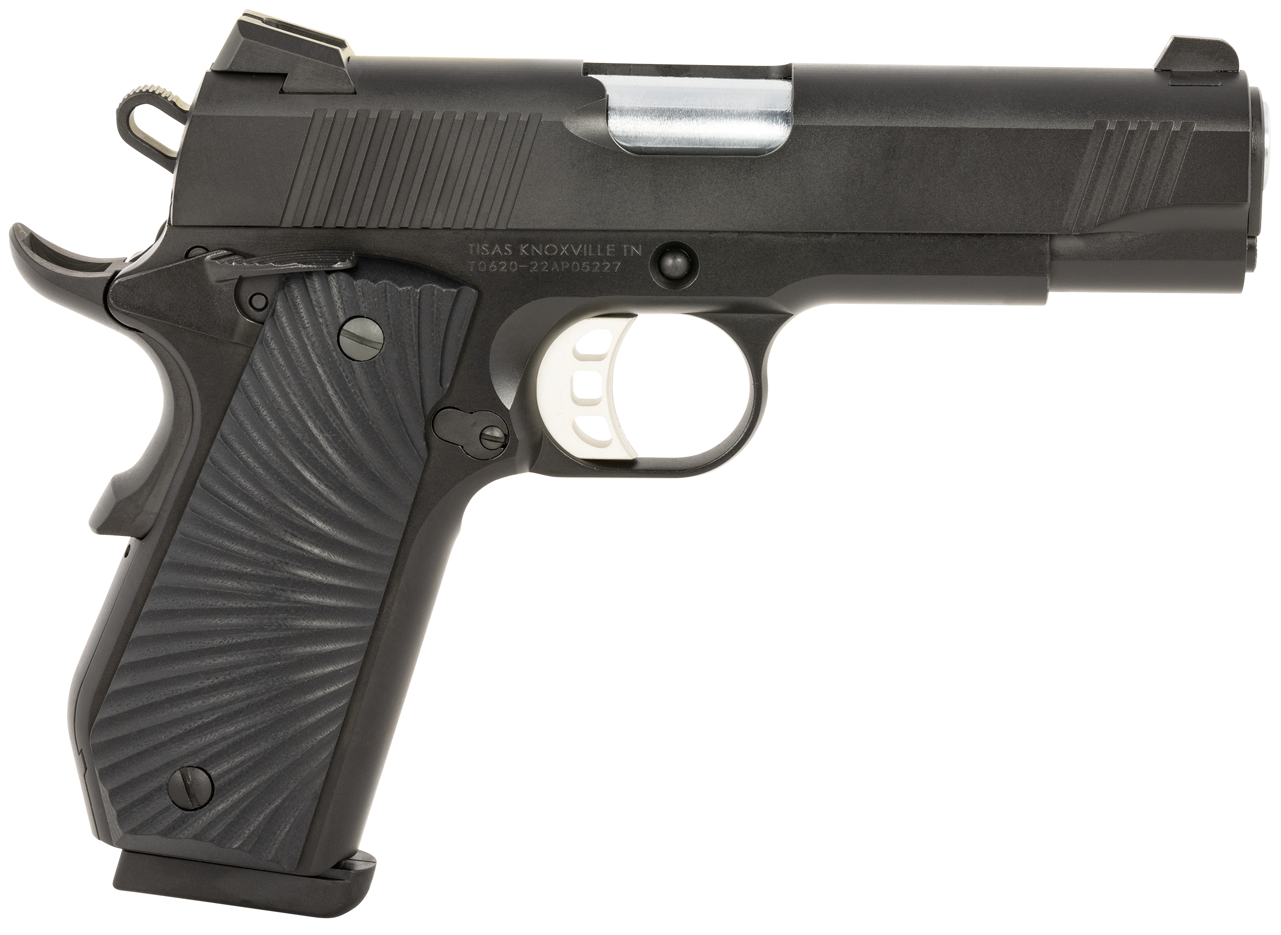 Tisas Arms 10100102 1911  Carry 45 ACP 8+1 4.25" Stainless Barrel, Black Cerakote Carbon Steel Serrated Slide, Black Cerakote Carbon Steel Frame, Black G10 Starburst Grip