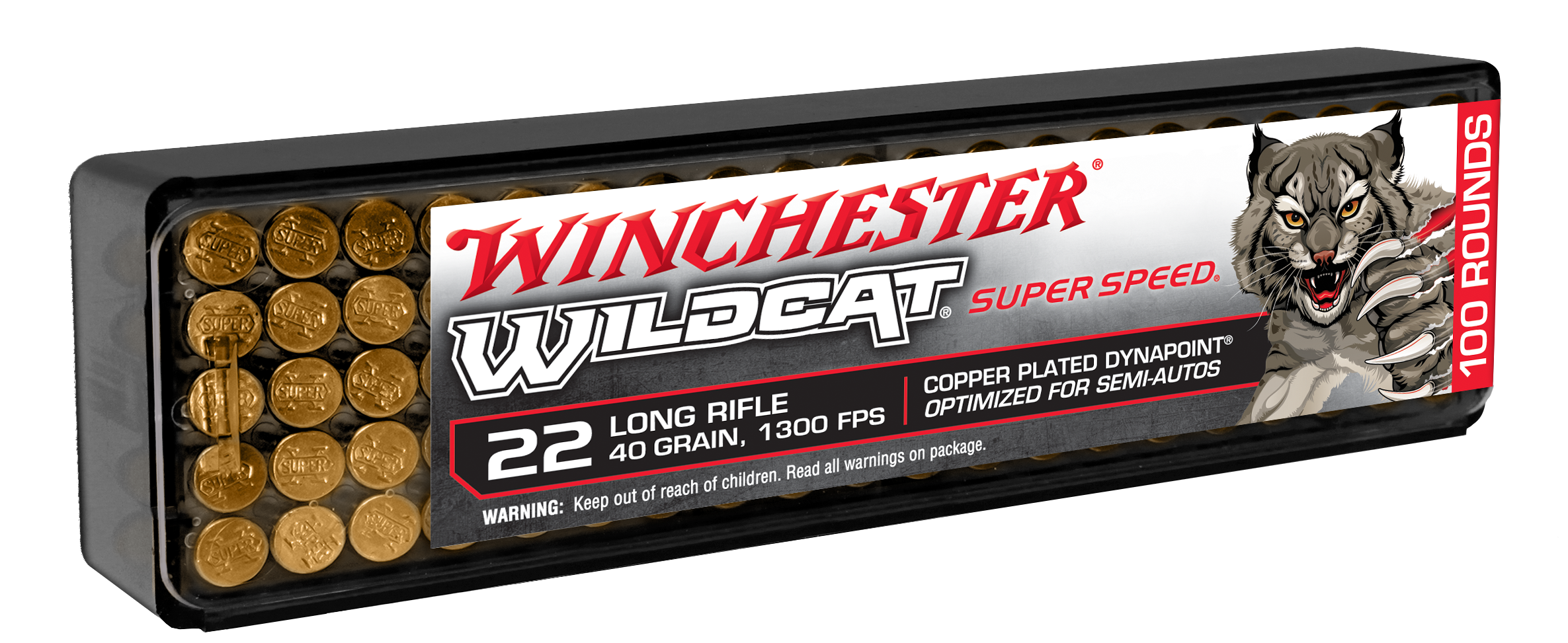 Winchester Ammo WW22LRSSD Wildcat Super Speed 22LR 40gr Copper Plated DynaPoint 100 Per Box/20 Case