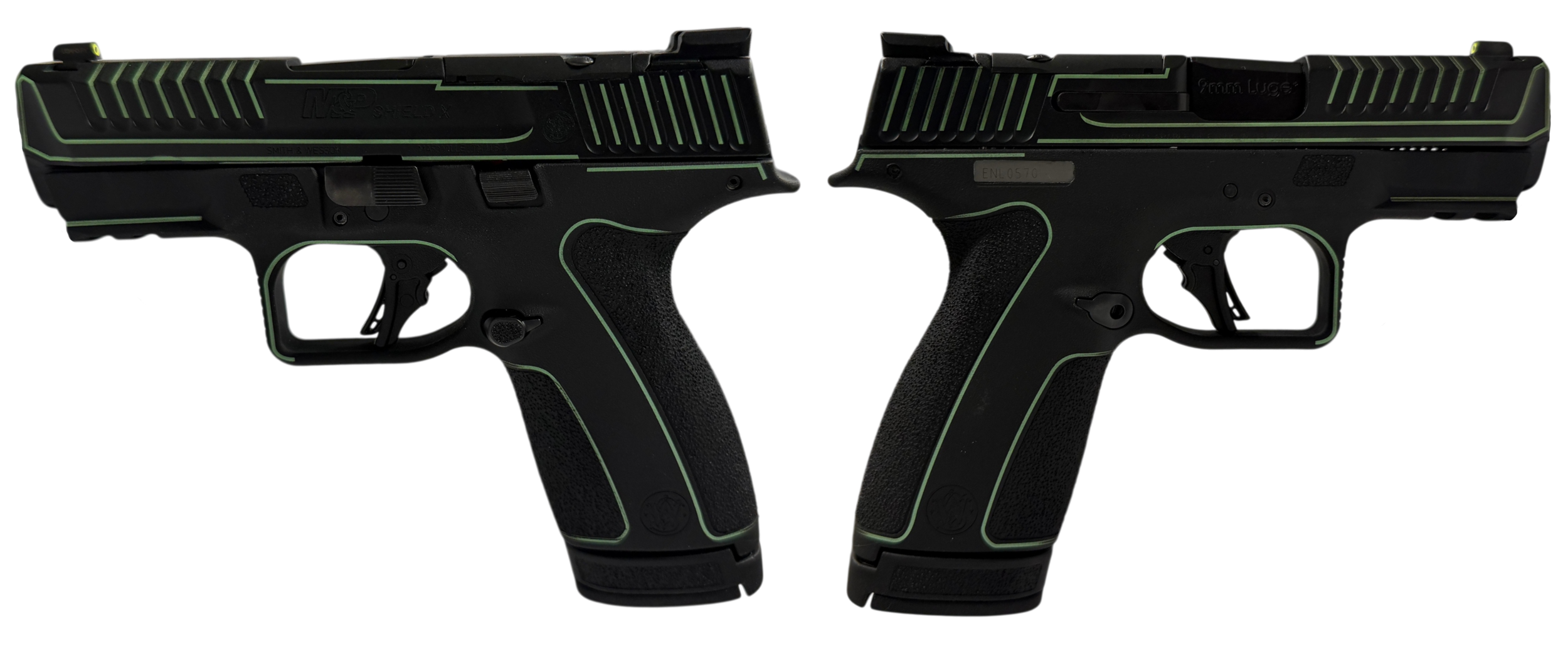 SMITH & WESSON M&P 9 SHIELD X NTS BLACK/LIME GREEN PISTOL 3.6" N.S. 1-13RD, 1-15RD MAG