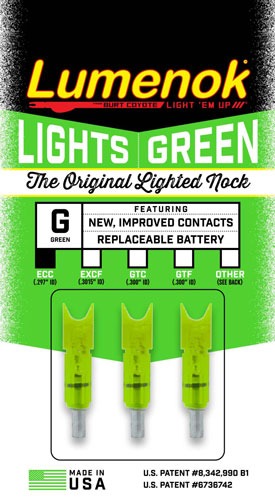 LUMENOK LIGHTED NOCK XBOW GRN CRESCENT EASTON CARBON 3PK