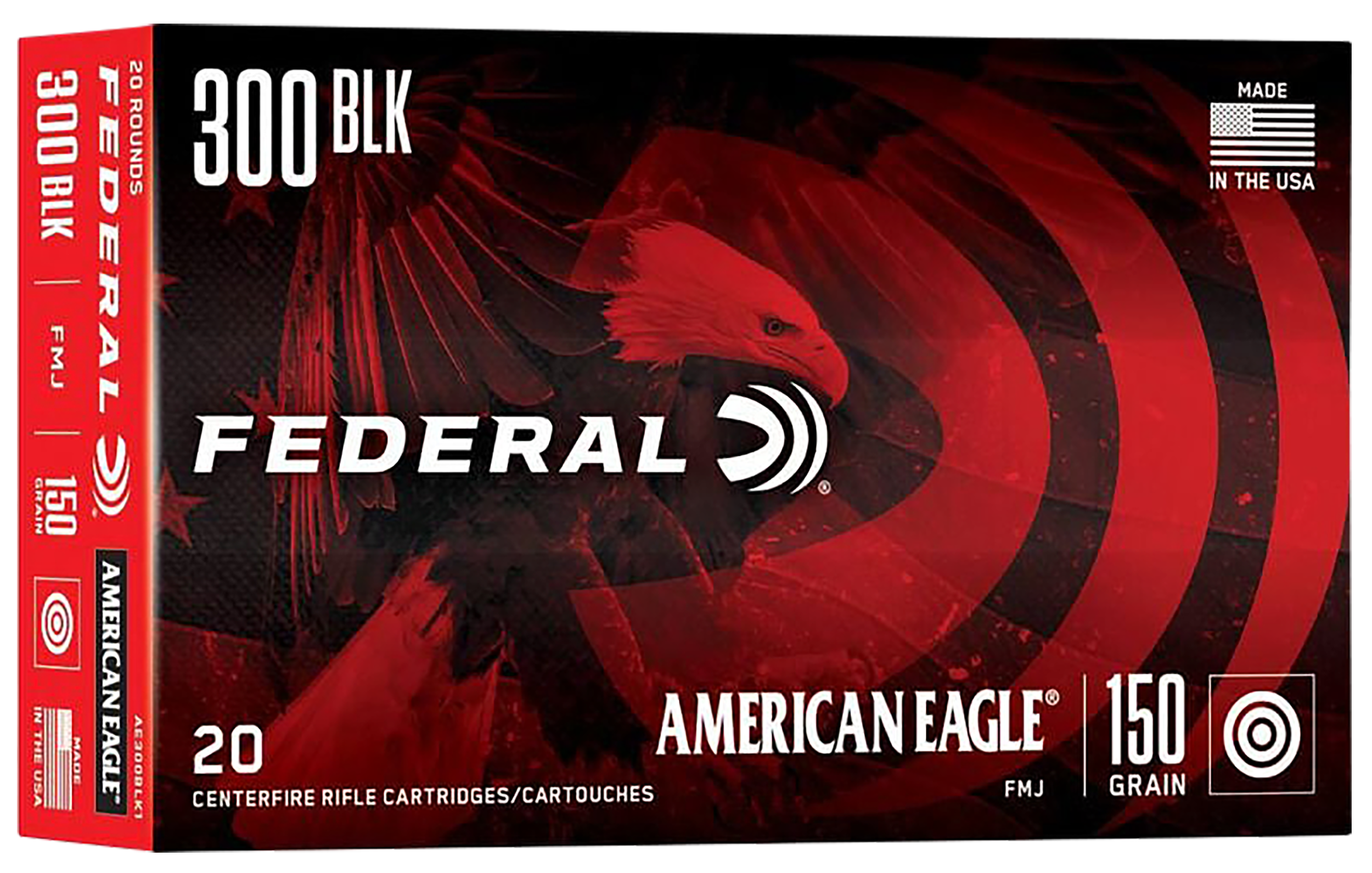 Federal AE300BLK1 American Eagle Rifle 300Blackout 150gr Full Metal Jacket Boat Tail 20 Per Box/25 Case