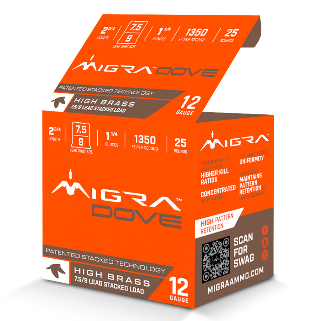 Migra Ammunitions M12UD75-9  Dove 12Gauge 2 3/4" 1 1/4oz 7.5/9Shot 25 Per Box/10 Case
