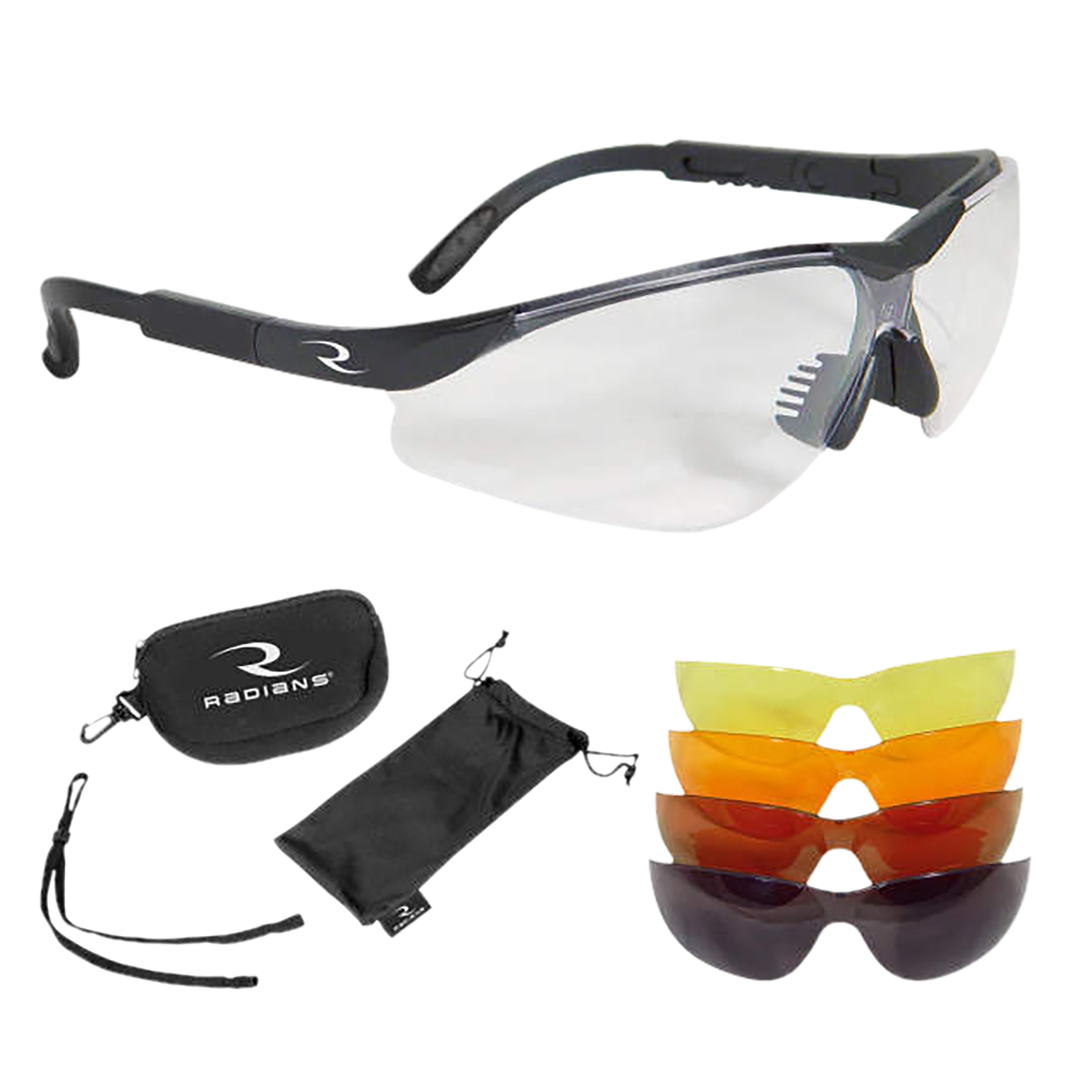 Radians T85RC T-85 Shooting Glass Kit Adult Clear/Smoke Gray/Amber/Copper/Orange Lens Polycarbonate Black Frame