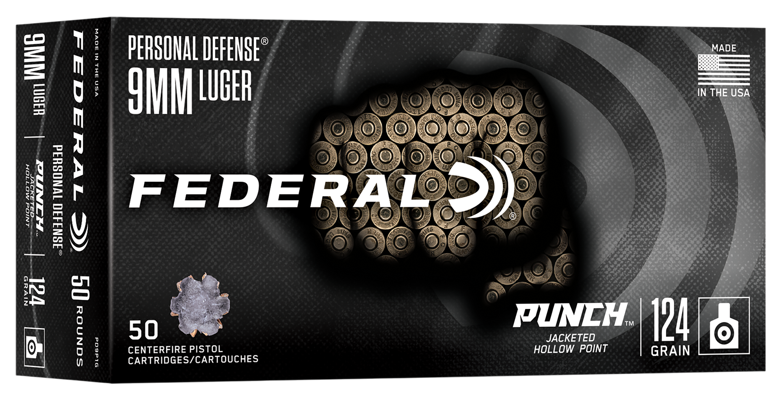 Federal PD9P1G Punch  9mm 124gr Jacketed Hollow Point 50 Per Box/10 Case