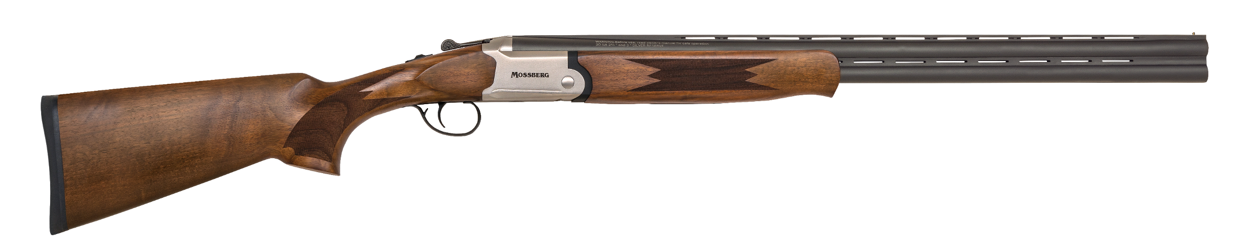 Mossberg 75475 Silver Reserve  Full Size 20 Gauge Break Open 3" 2rd 26" Matte Blued Over/Under Vent Rib Barrel, Satin Silver Stainless Steel Engraved Receiver, Fixed Black Walnut Stock, Right Hand