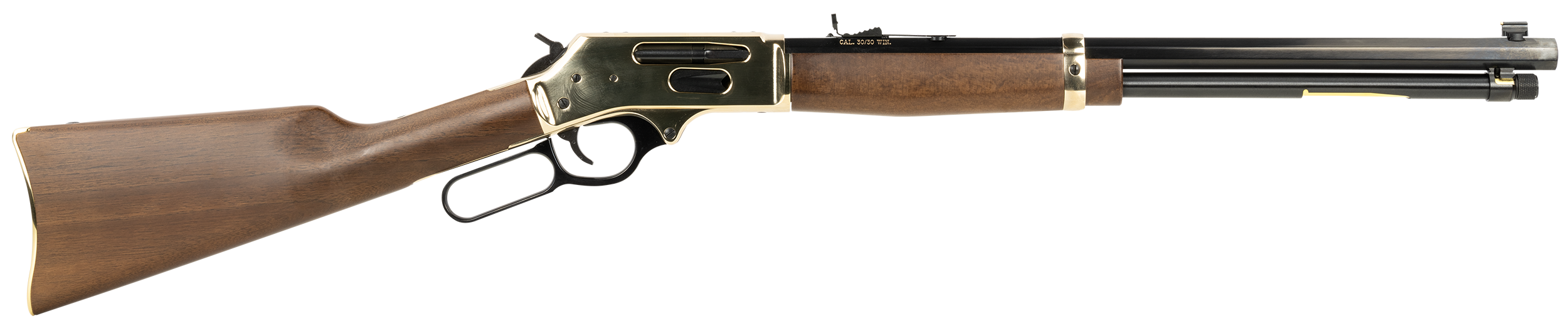 Henry H009BG Side Gate  Full Size 30-30 Win 5+1 20" Blued Steel Barrel, Brass Polished Drilled & Tapped Brass Receiver, American Walnut Fixed Stock, Right Hand