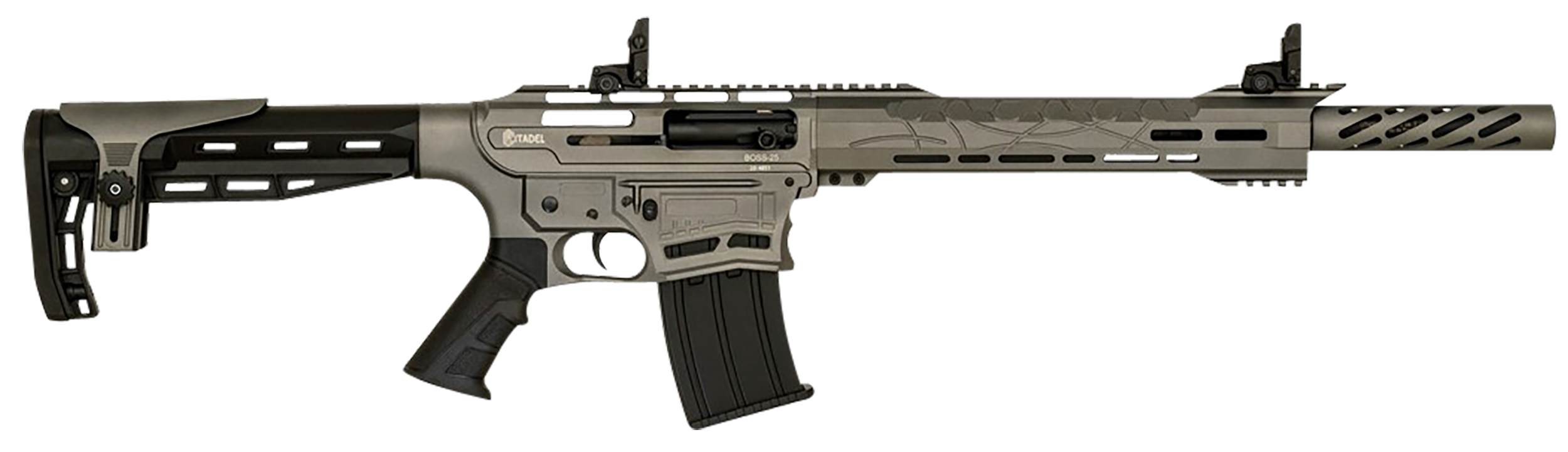 Citadel CBOSS2512TG Boss-25  12 Gauge Semi-Auto 3" 5+1 18.75" Black Steel Threaded Barrel, Tungsten Gray Picatinny Rail Receiver, Black Adj Comb Synthetic Stock, Black Finger Groove Grip