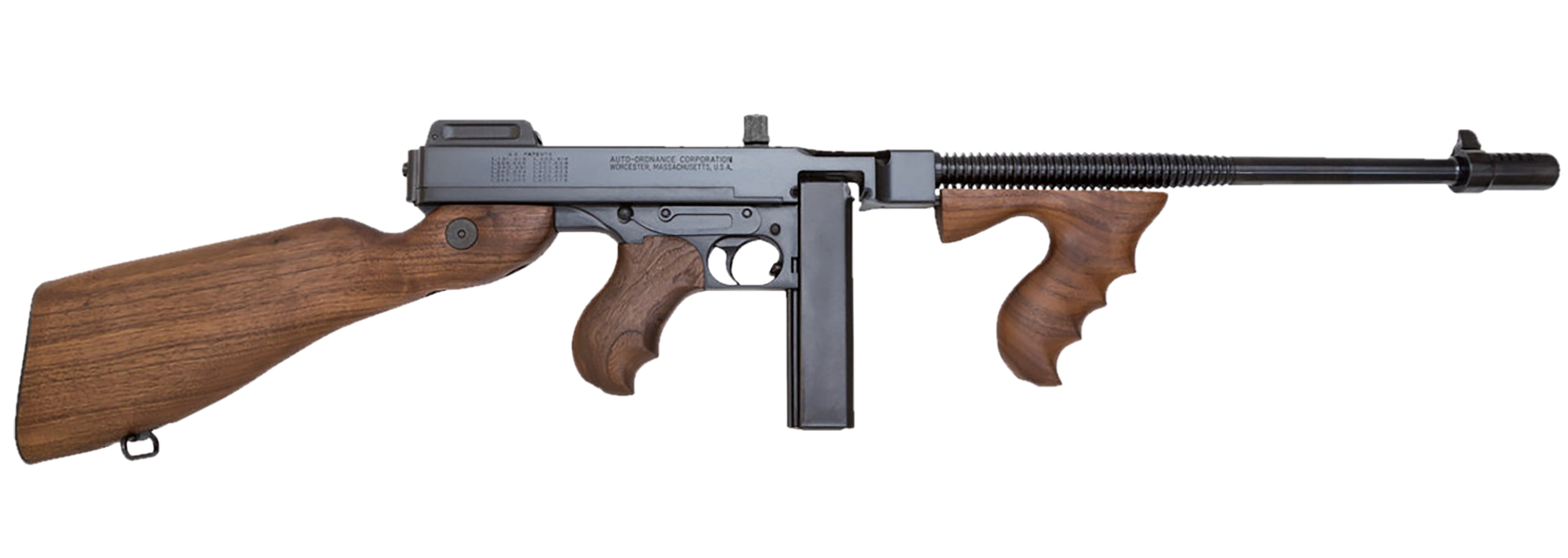 Thompson T114 1927A-1 Deluxe 45 ACP Caliber with 16.50" Barrel, 20+1 Capacity (Stick), Blued Metal Finish, American Walnut Stock Wood Grip Fixed Compensator Right Hand