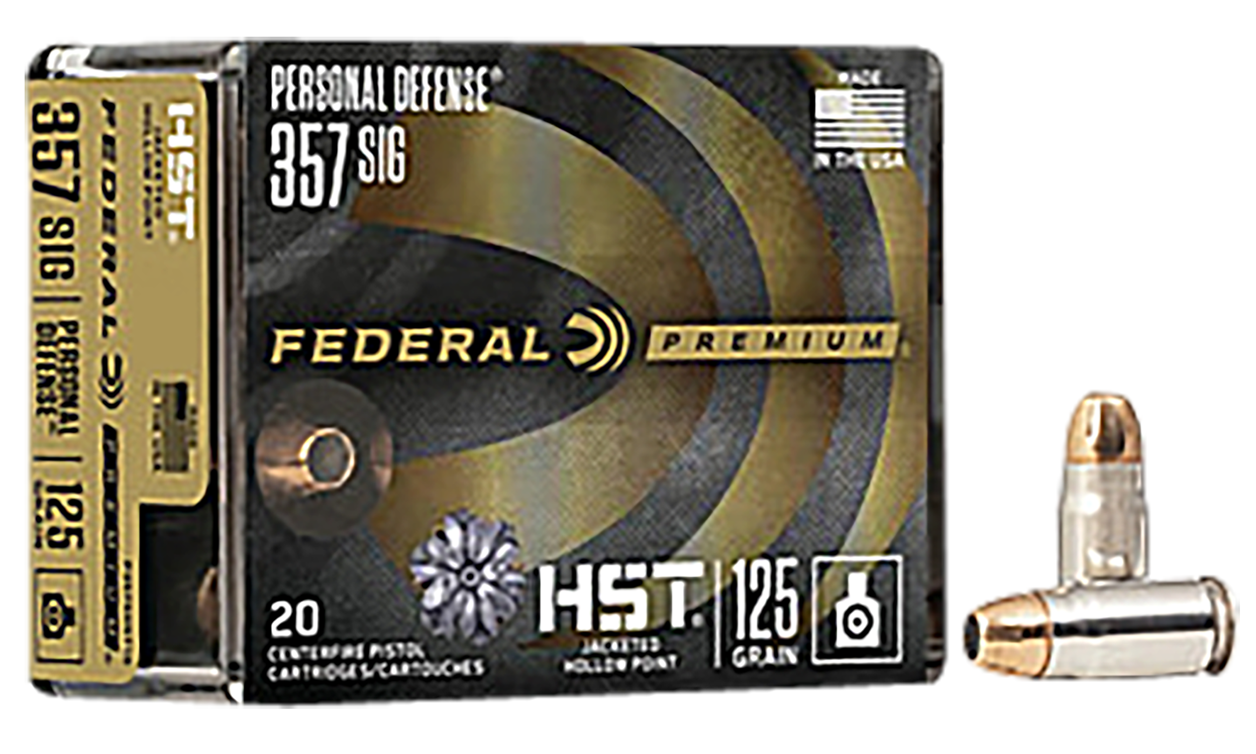 Federal P357SHST1S Premium Personal Defense 357Sig 125gr HST Jacketed Hollow Point 20 Per Box/10 Case
