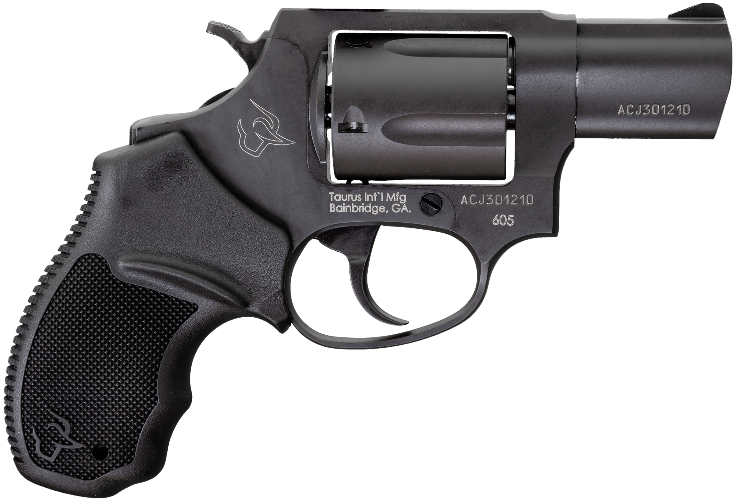 Taurus 2-605021 605  Small 357 Mag/38 Special +P 5 Shot 2" Matte Black Oxide Alloy Steel Barrel, Cylinder & Frame, Black Finger Grooved Rubber Grip, Transfer Bar, Safety Exposed Hammer