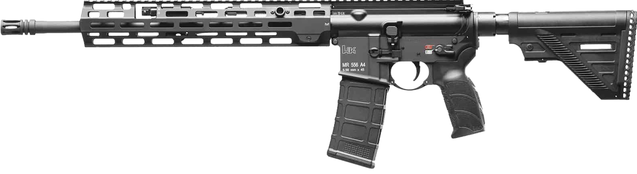 HK 81000827 MR556 A4 5.56x45mm 30+1 16.50" Black Threaded Barrel, Black Picatinny Rail, M-LOK Handguard, 6 Position Black Synthetic Stock, Ambidextrous